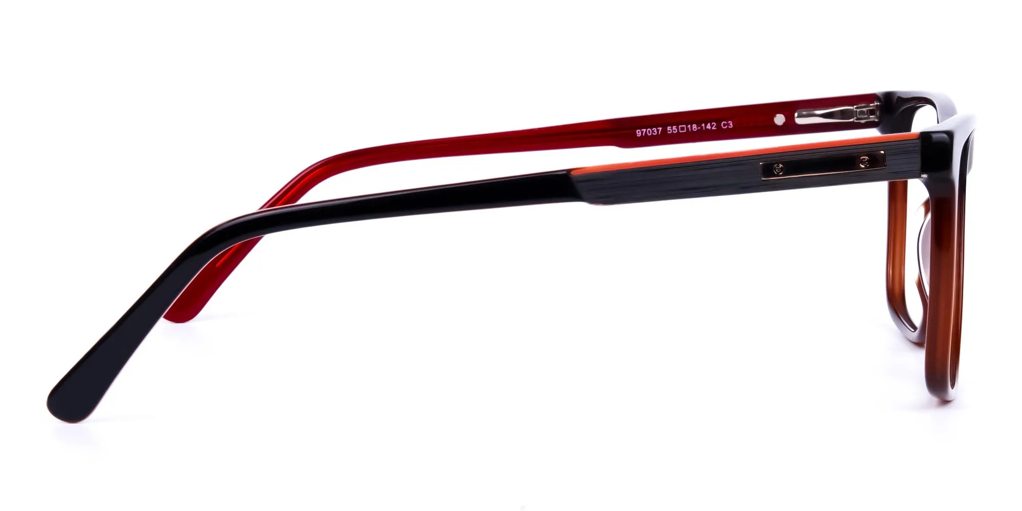 Dark Brown rectangle spectacles with dark brown & red temples and spring hinges – Tom Archer BLACKLEY 3