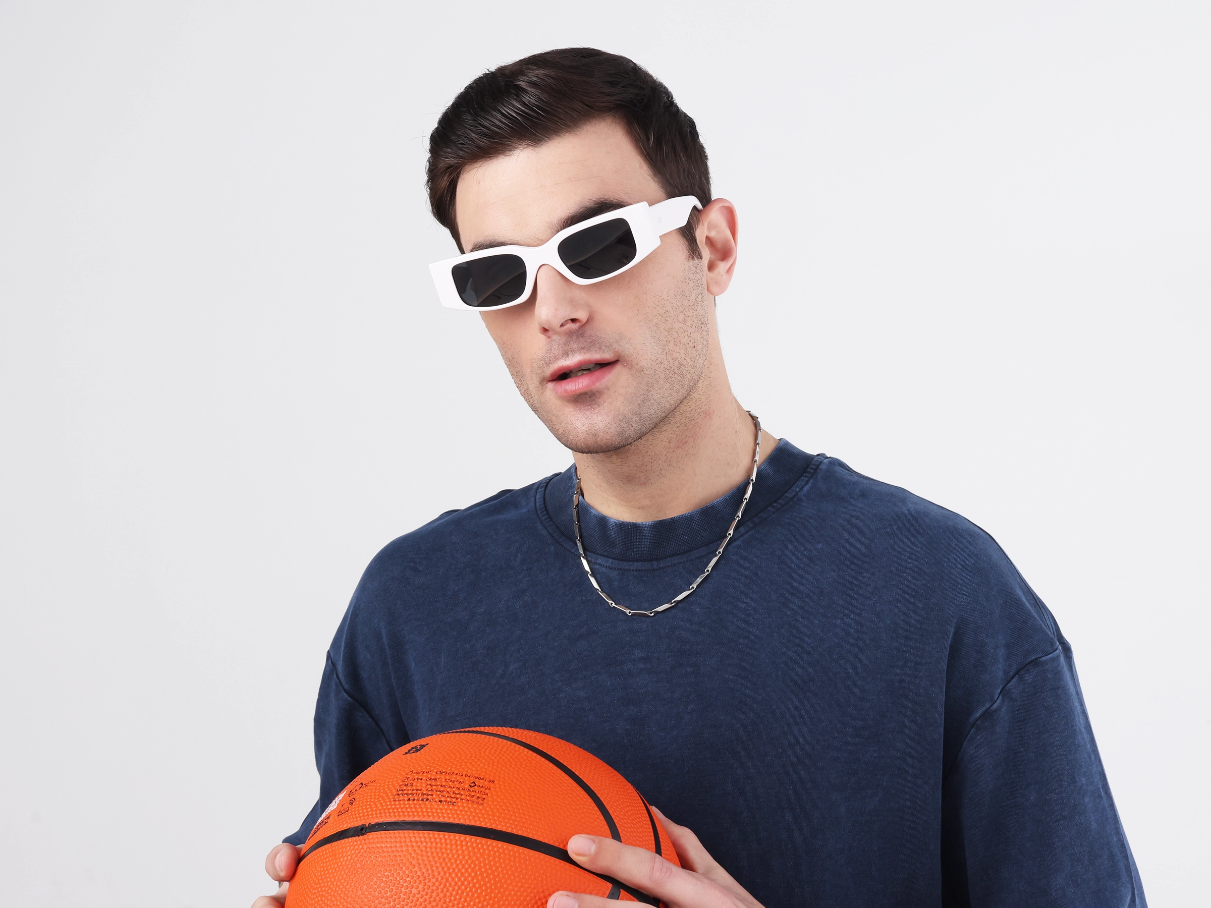 White Rectangle Dark Grey Tint Sunglasses-42