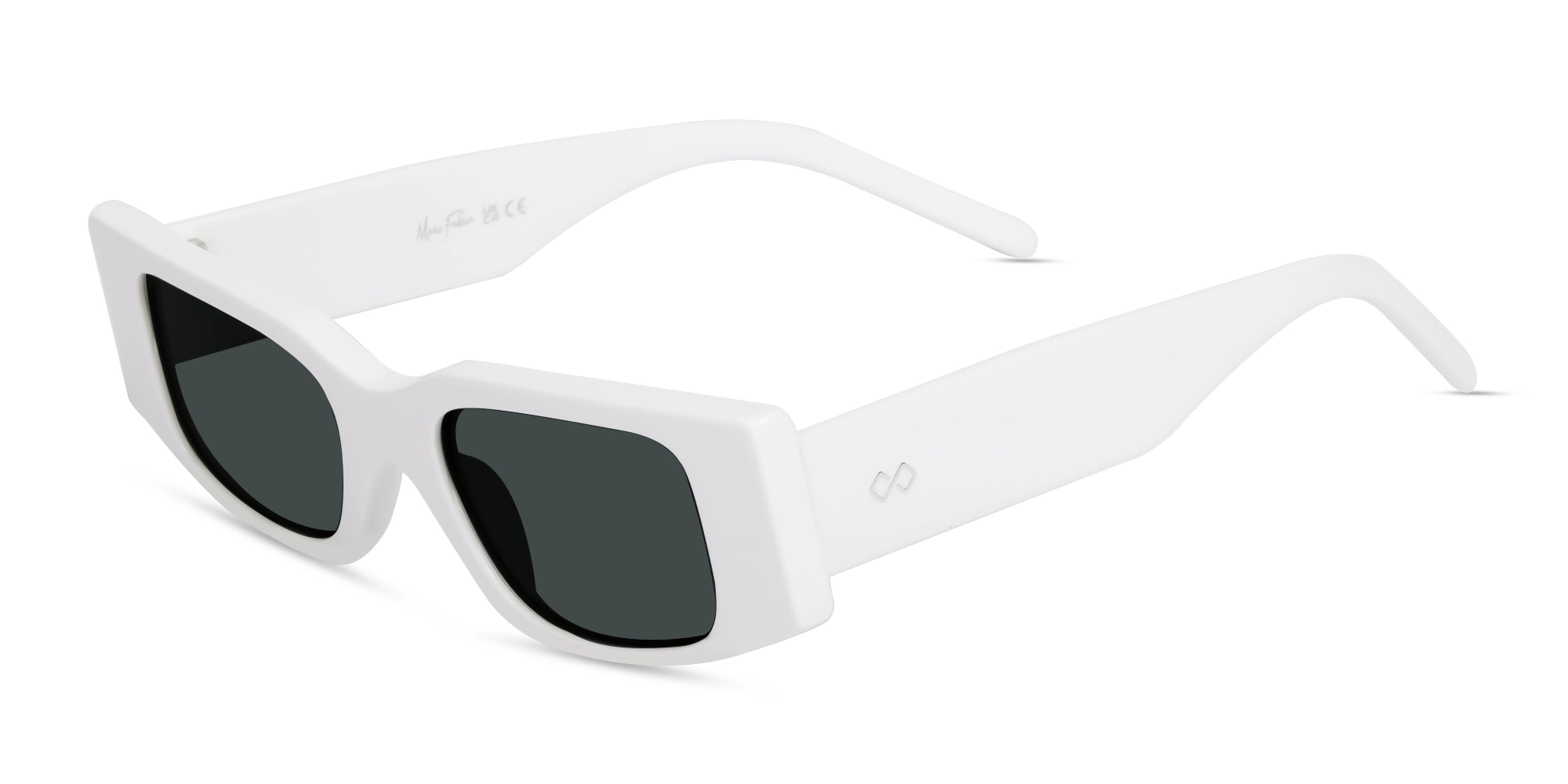 White Rectangle Dark Grey Tint Sunglasses-3