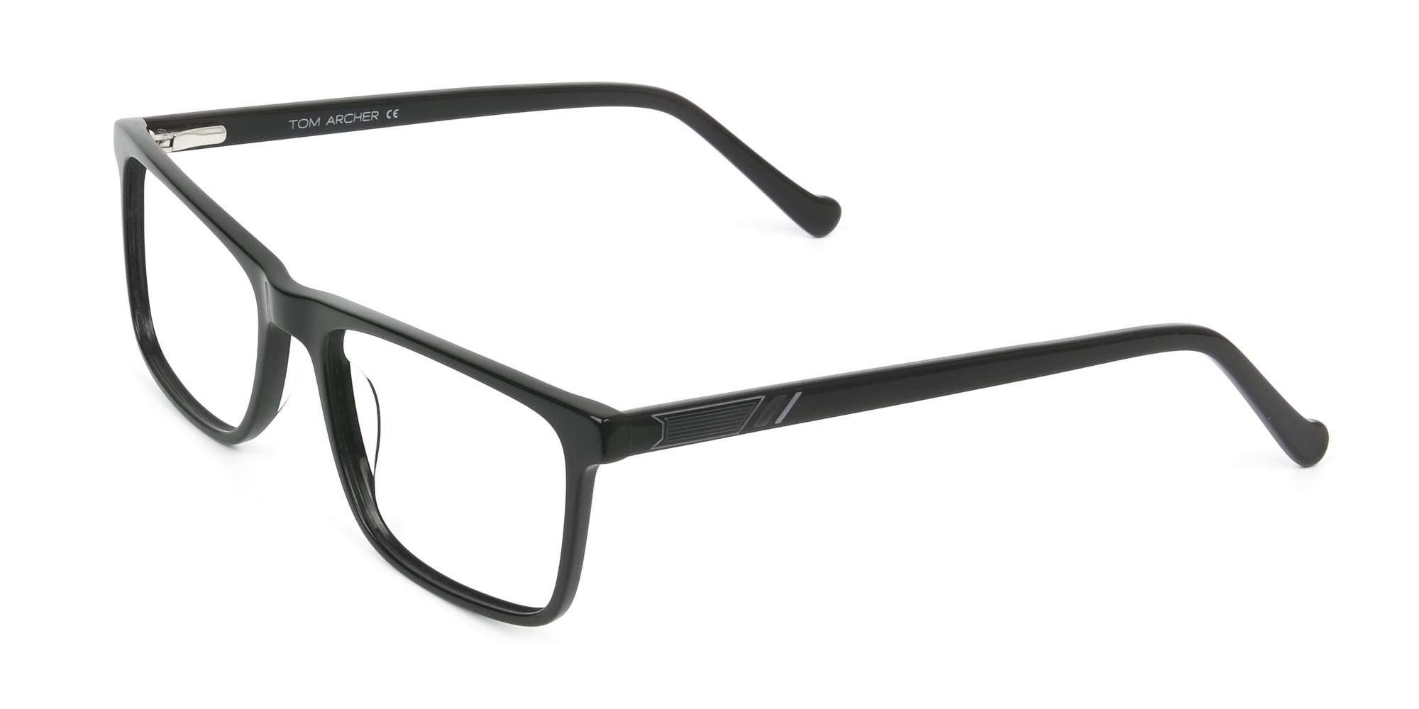 Round Temple Tip Glossy Black Eyeglasses Rectangular - 3