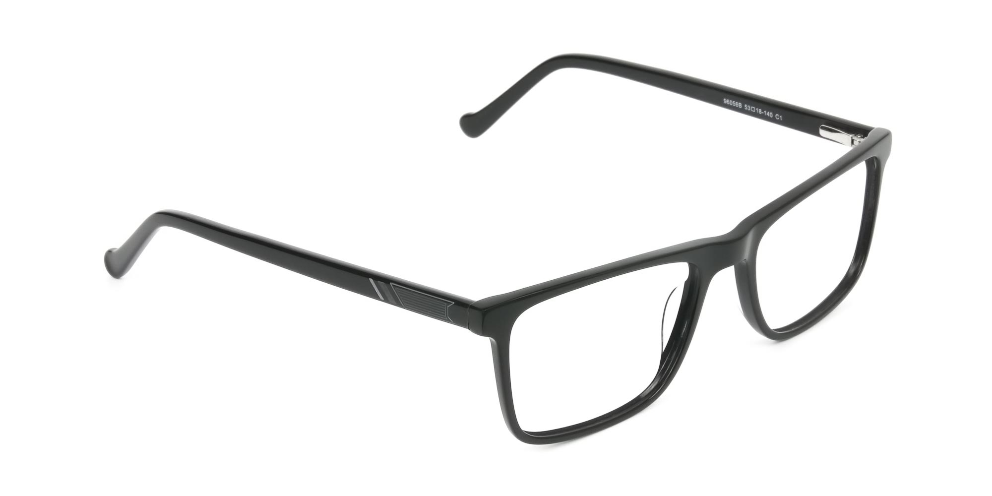 Round Temple Tip Glossy Black Eyeglasses Rectangular - 2