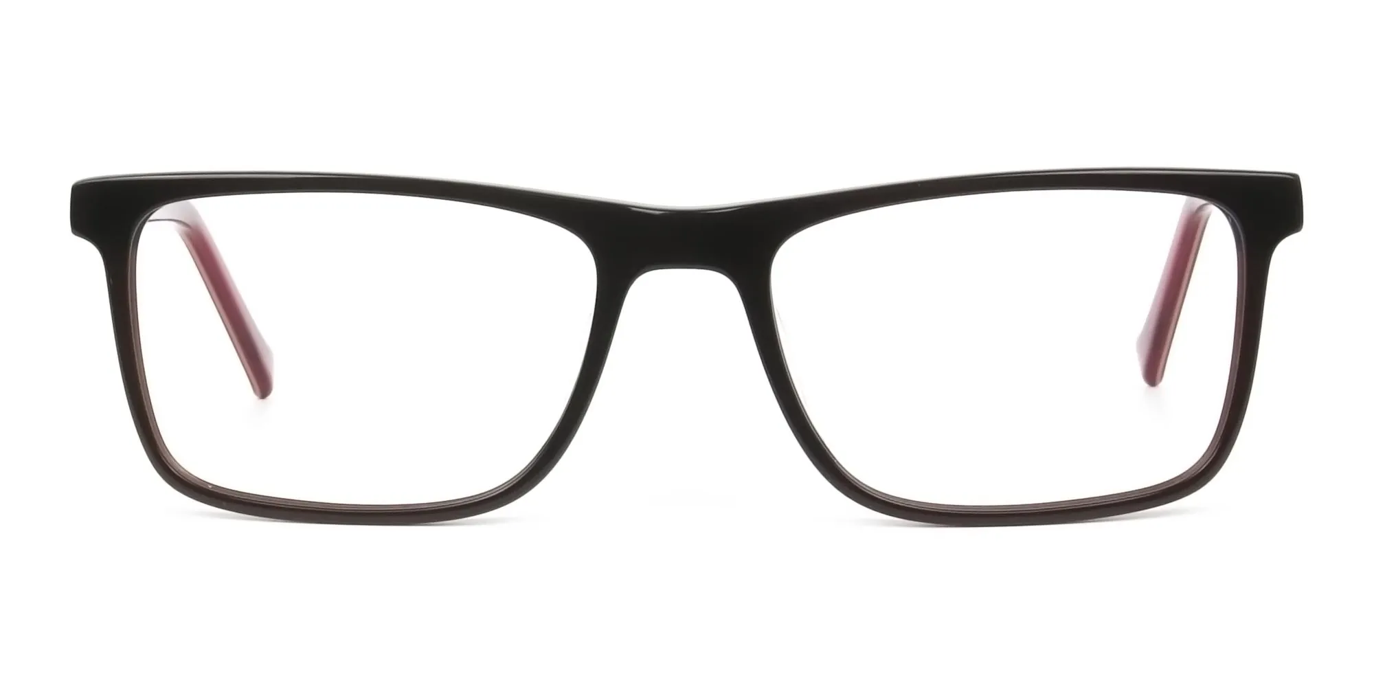 A96056F/3 - Round Temple Tip Dark Brown & Red Glasses in Rectangular
