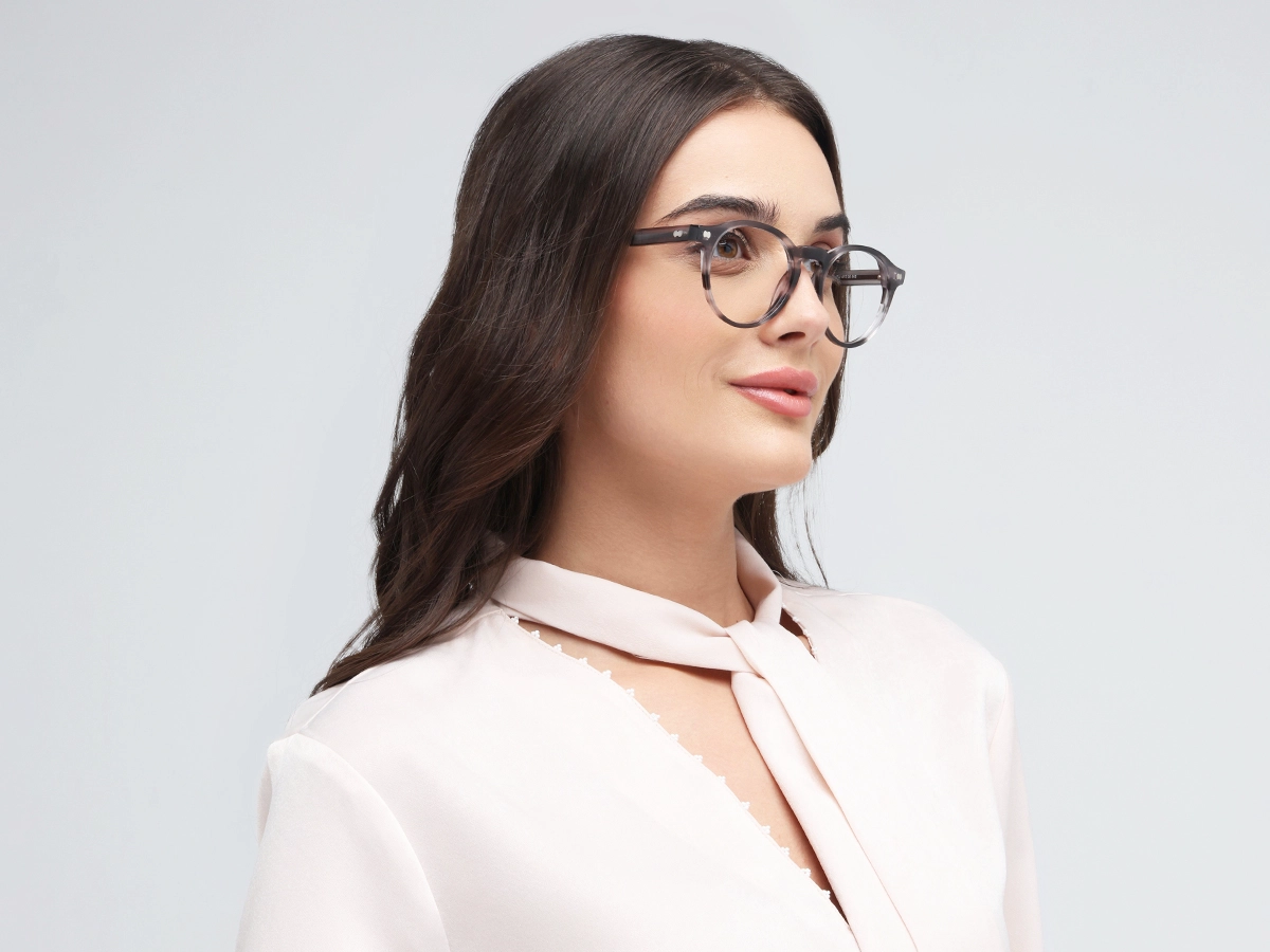 Grey Marble Oval Keyhole Bridge Eyeglasses 53