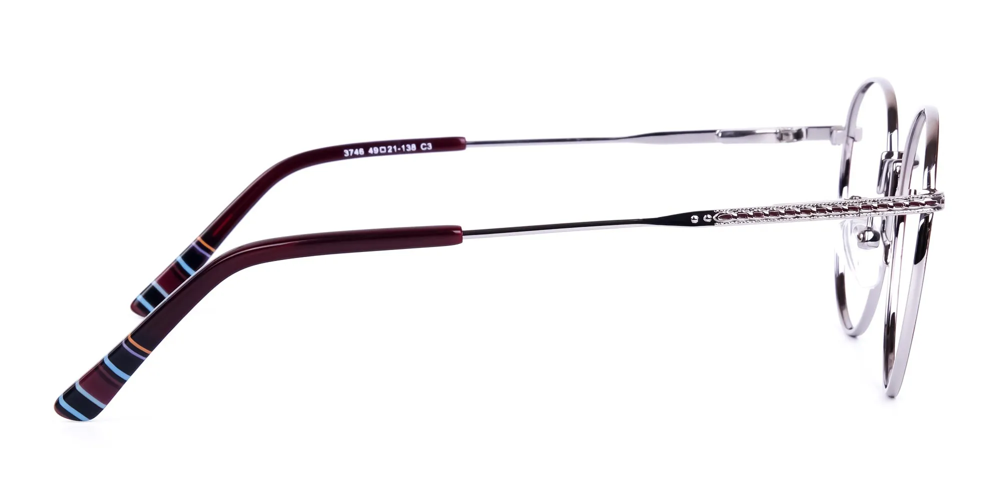 Burgundy Silver Round Full Rim Glasses-2