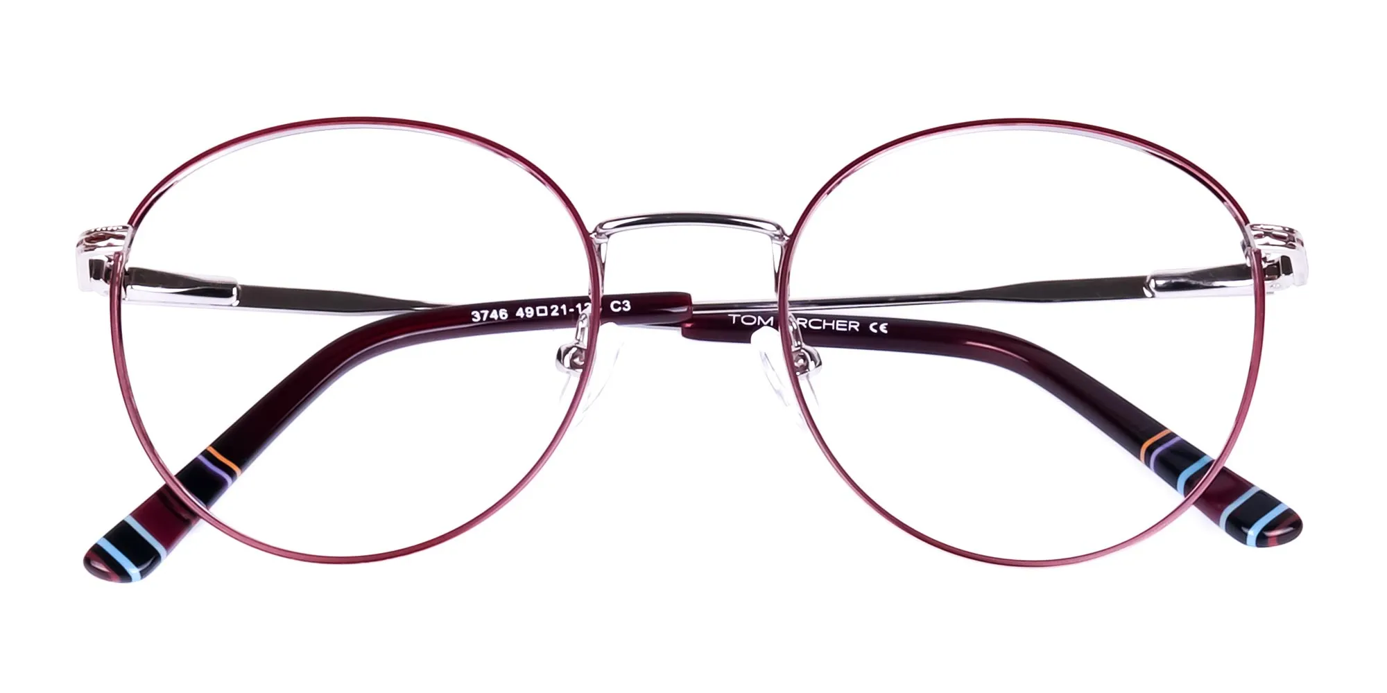 Burgundy Silver Round Full Rim Glasses-2