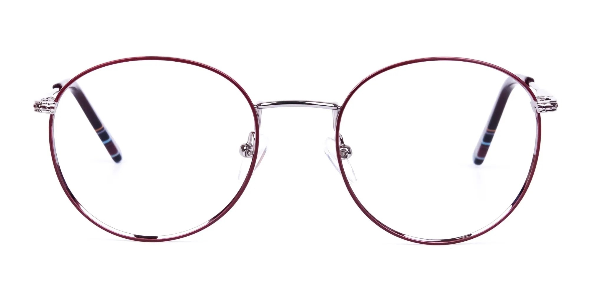Burgundy Silver Round Full Rim Glasses-2
