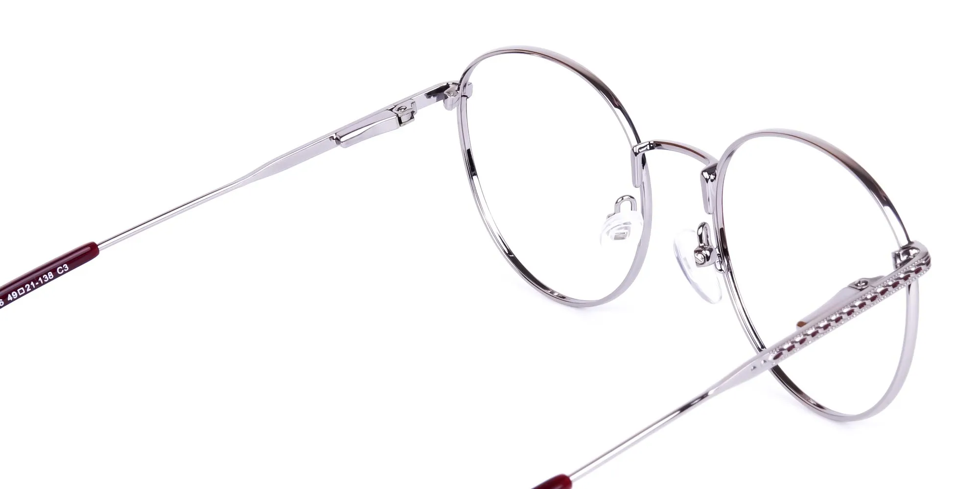 Burgundy Silver Round Full Rim Glasses-2