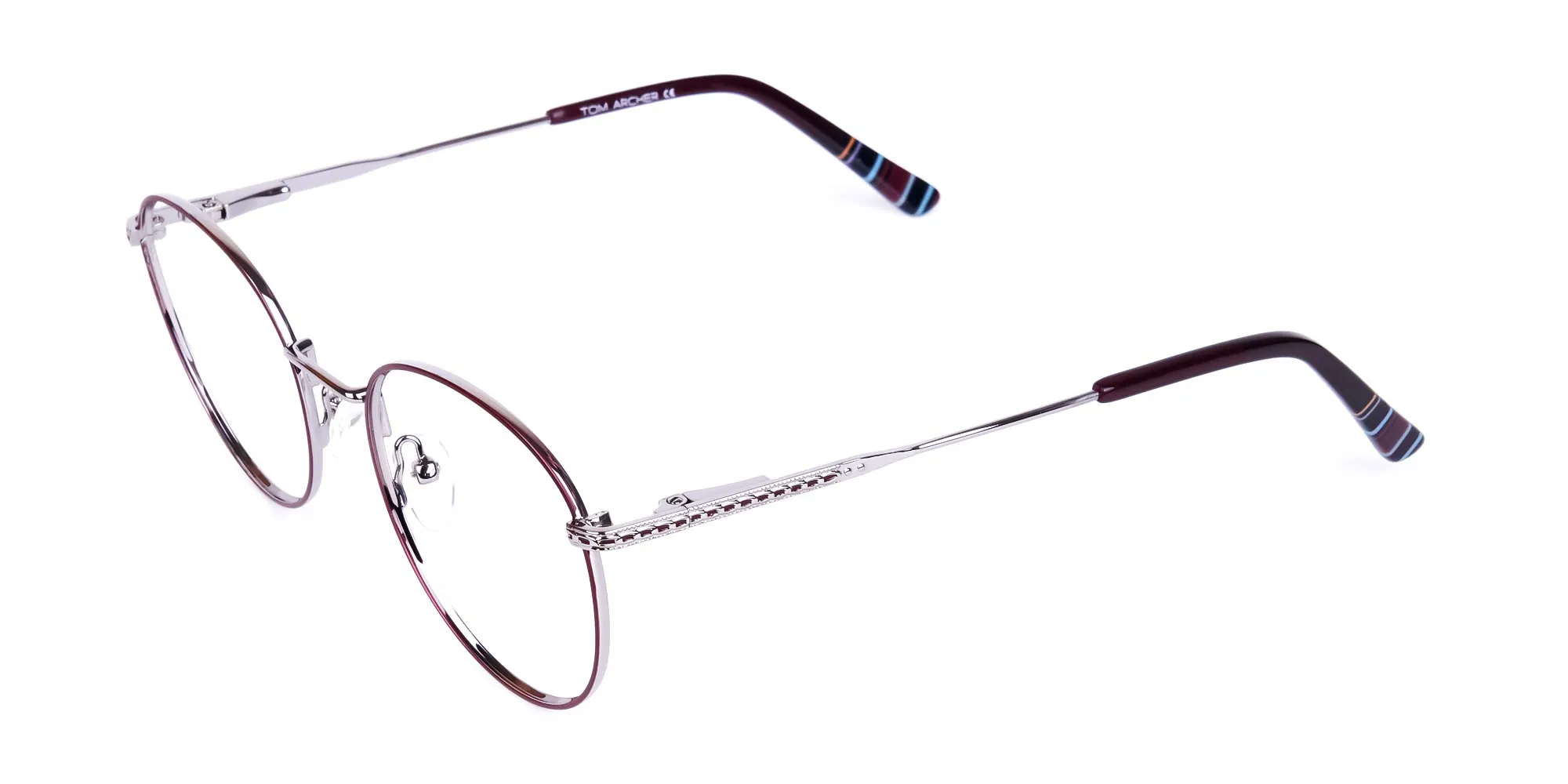 Burgundy Silver Round Full Rim Glasses-2