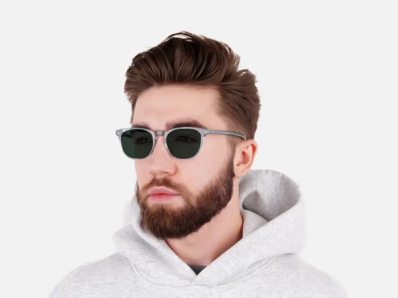 blue transparent square dark green tinted sunglasses-