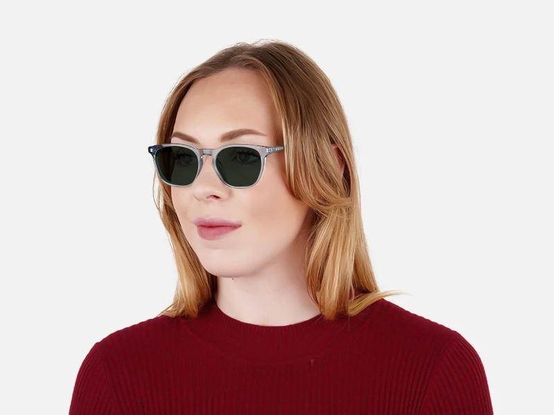 blue transparent square dark green tinted sunglasses-