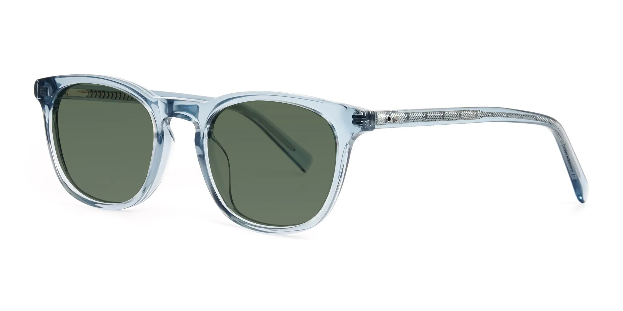 blue transparent square dark green tinted sunglasses-2