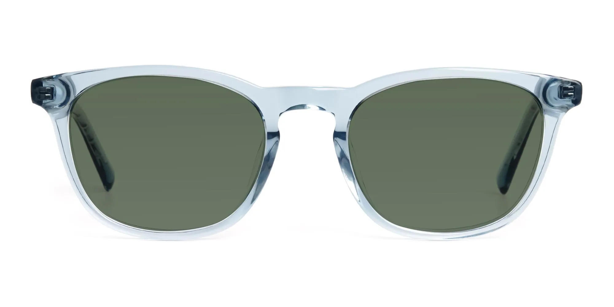 blue transparent square dark green tinted sunglasses-2