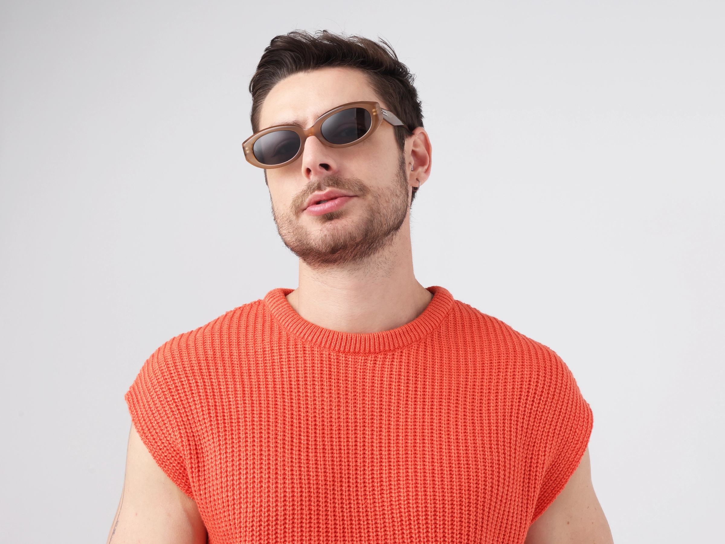 Cafe Latte Oval Acetate Full-Rim Sunglasses-1