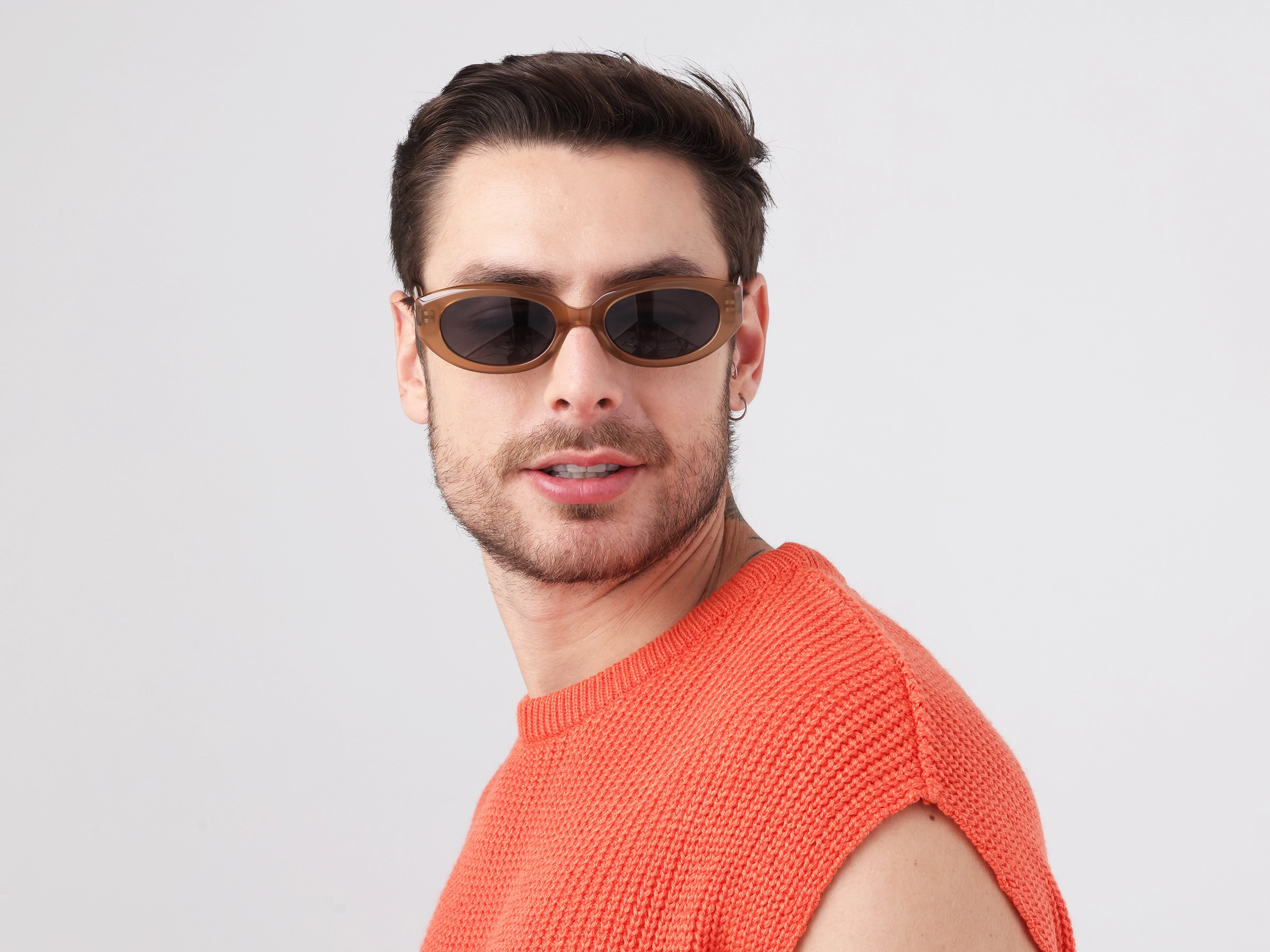 Cafe Latte Oval Acetate Full-Rim Sunglasses-3