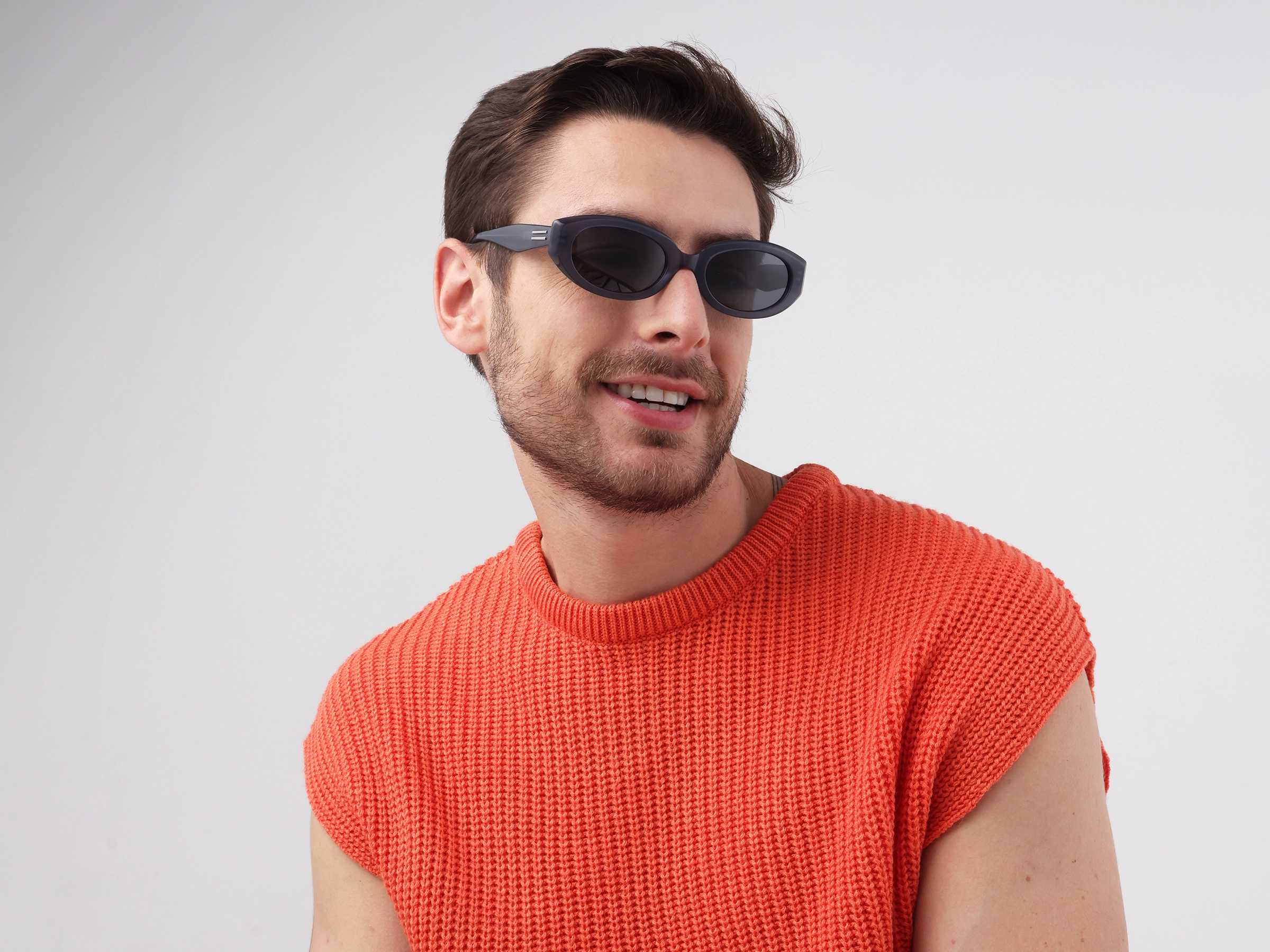 Matte Bluish Grey Oval Acetate Full-Rim Sunglasses-3