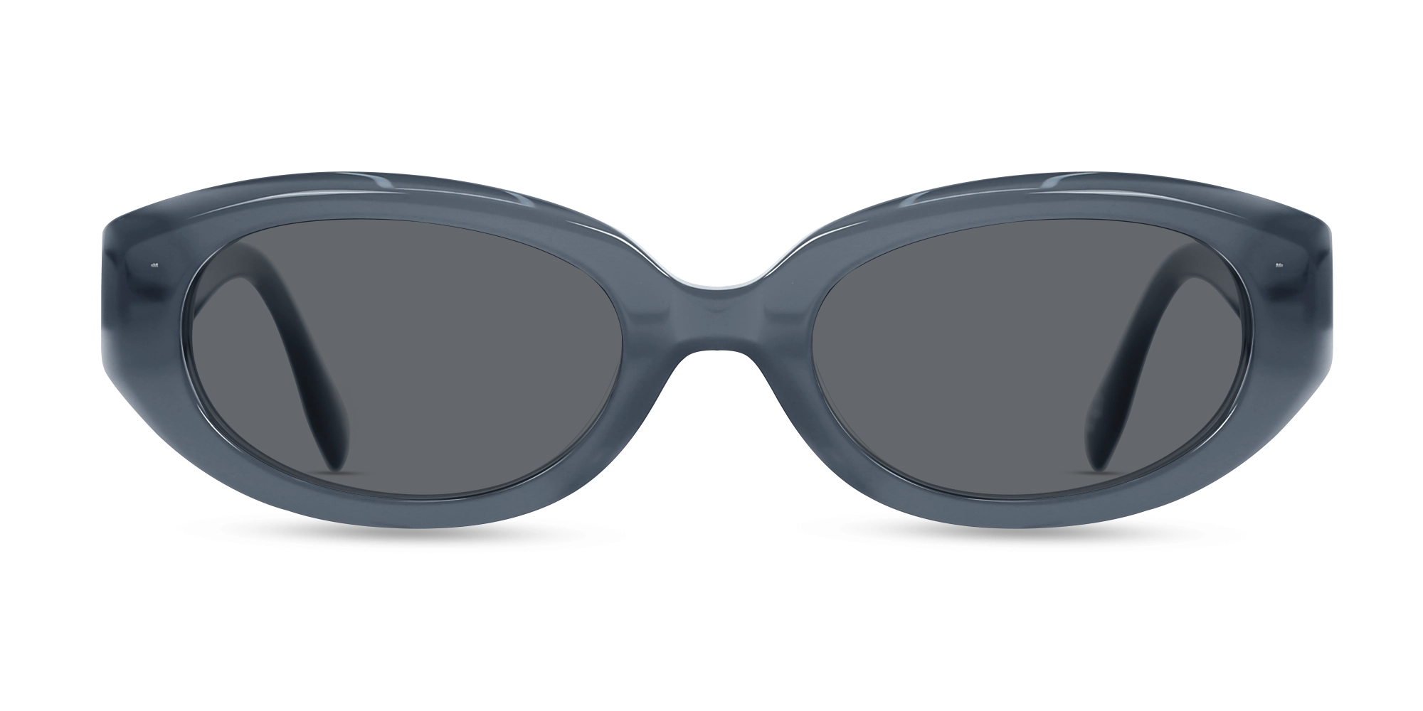 Matte Bluish Grey Oval Acetate Full-Rim Sunglasses-1