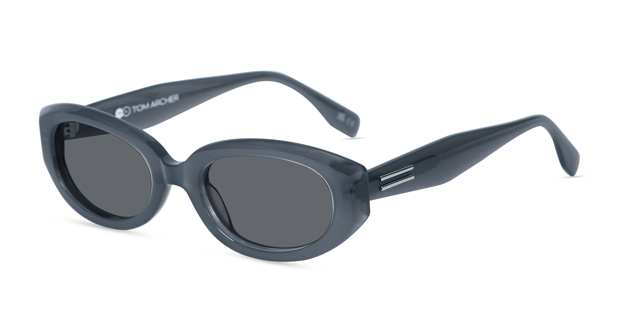 Matte Bluish Grey Oval Acetate Full-Rim Sunglasses-3 Matte Bluish Grey Oval Acetate Full-Rim Sunglasses-3