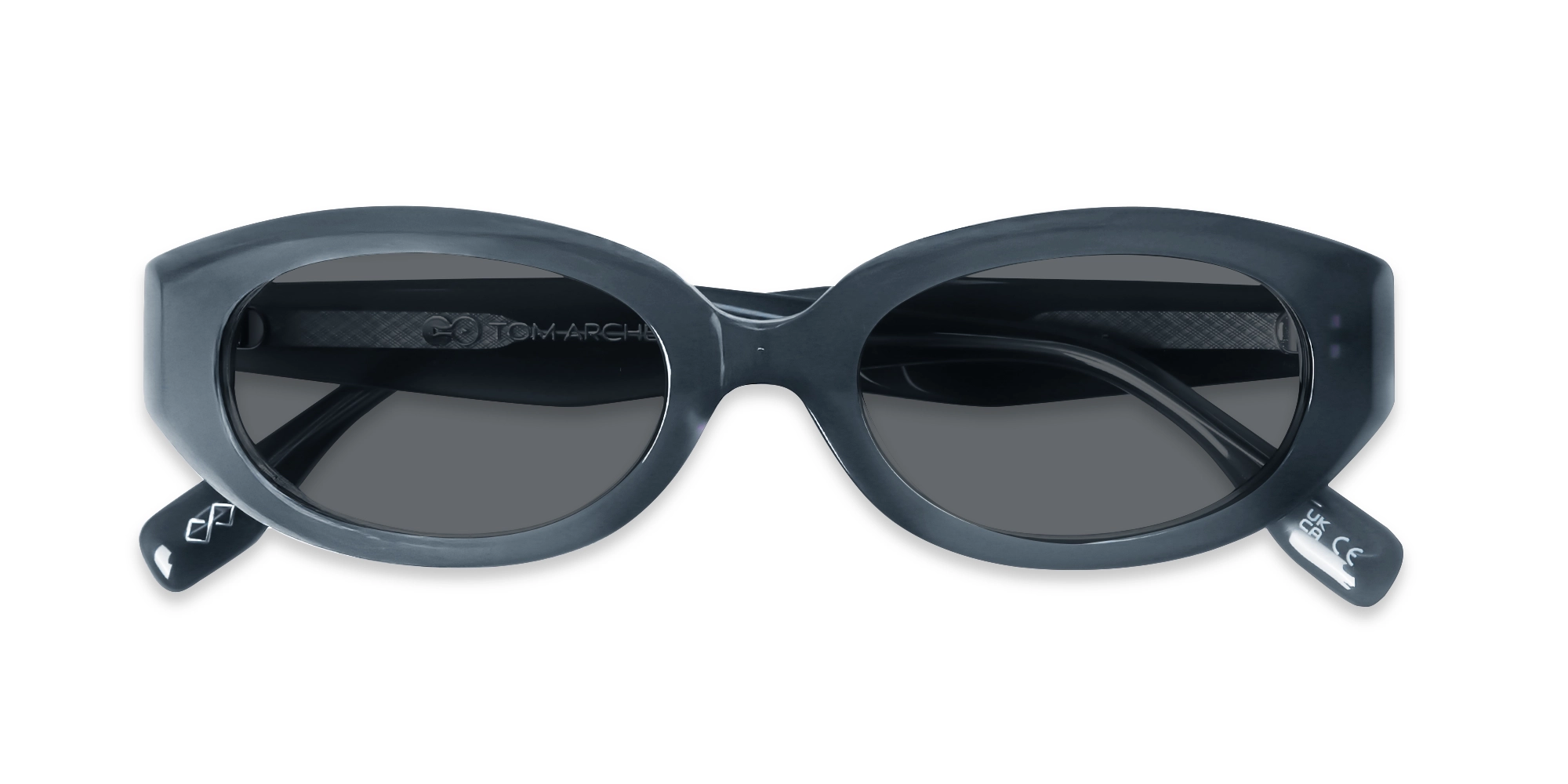 Matte Bluish Grey Oval Acetate Full-Rim Sunglasses-6