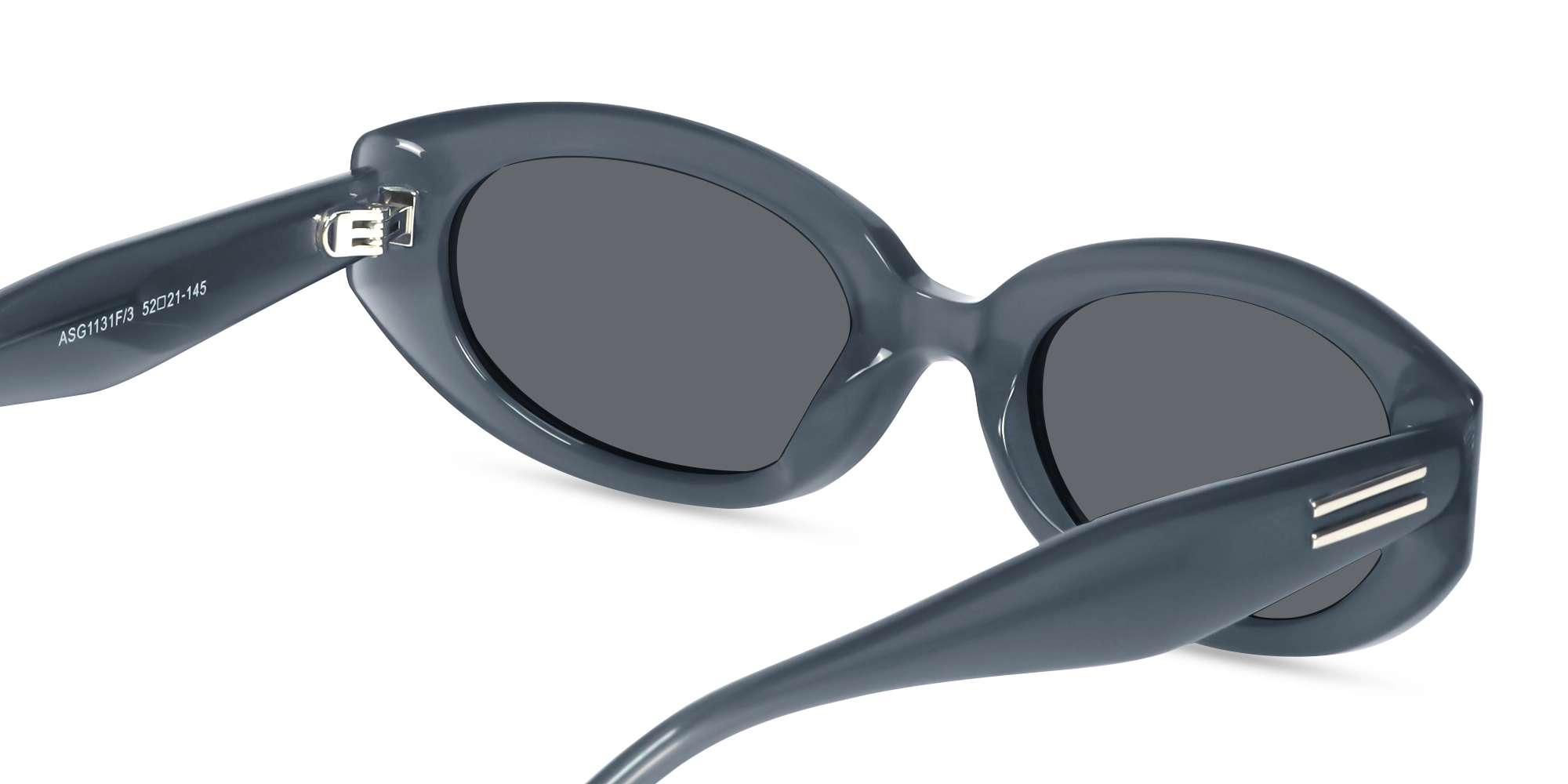 Matte Bluish Grey Oval Acetate Full-Rim Sunglasses-5