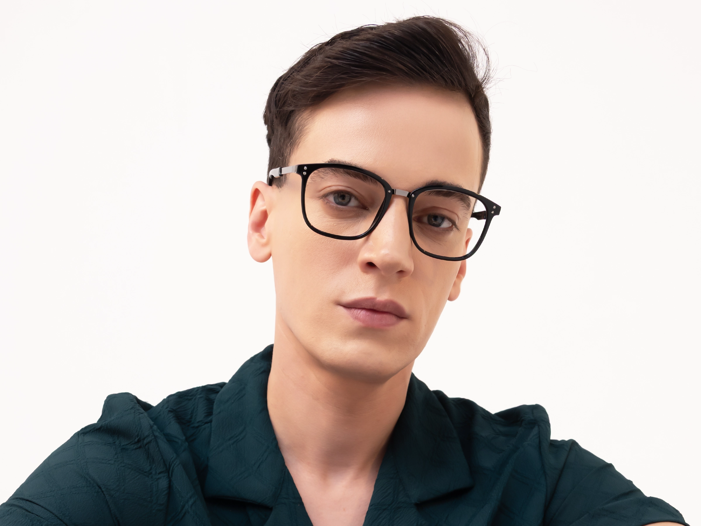 Mixed Material Black Square Glasses-