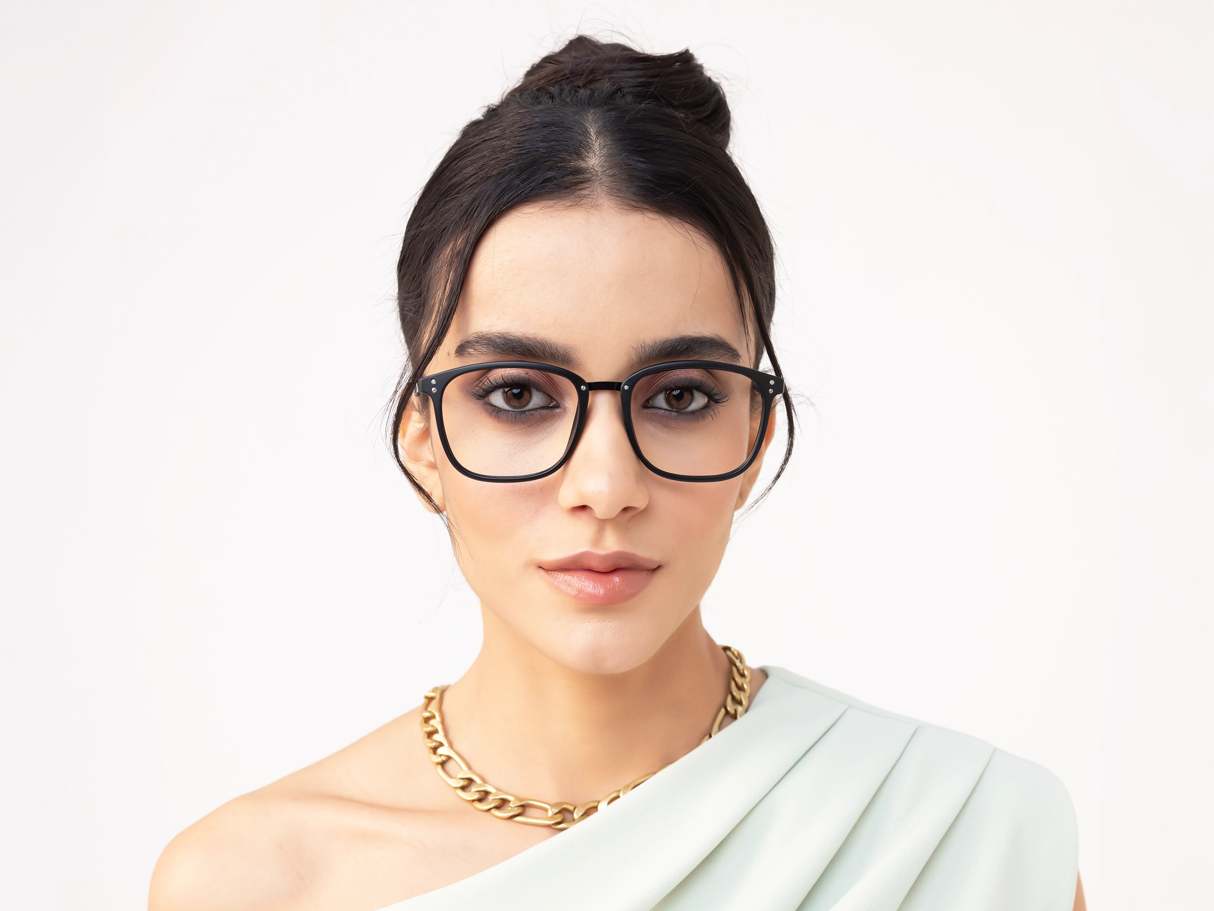 Mixed Material Black Square Glasses-