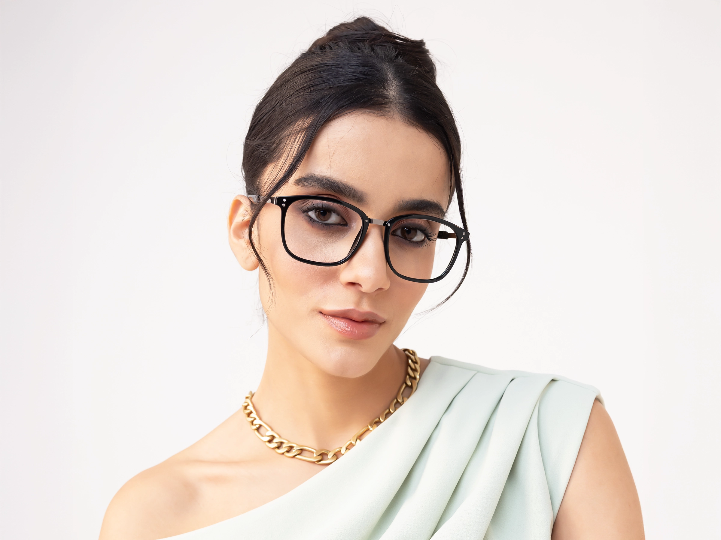 Mixed Material Black Square Glasses-