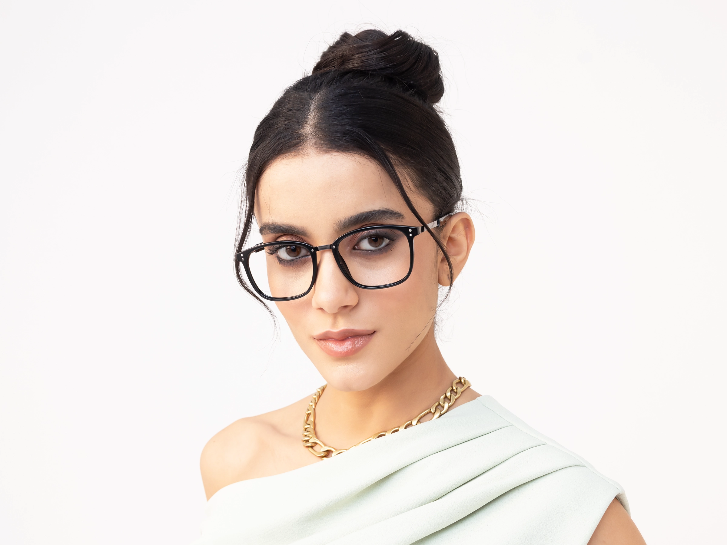 Mixed Material Black Square Glasses-