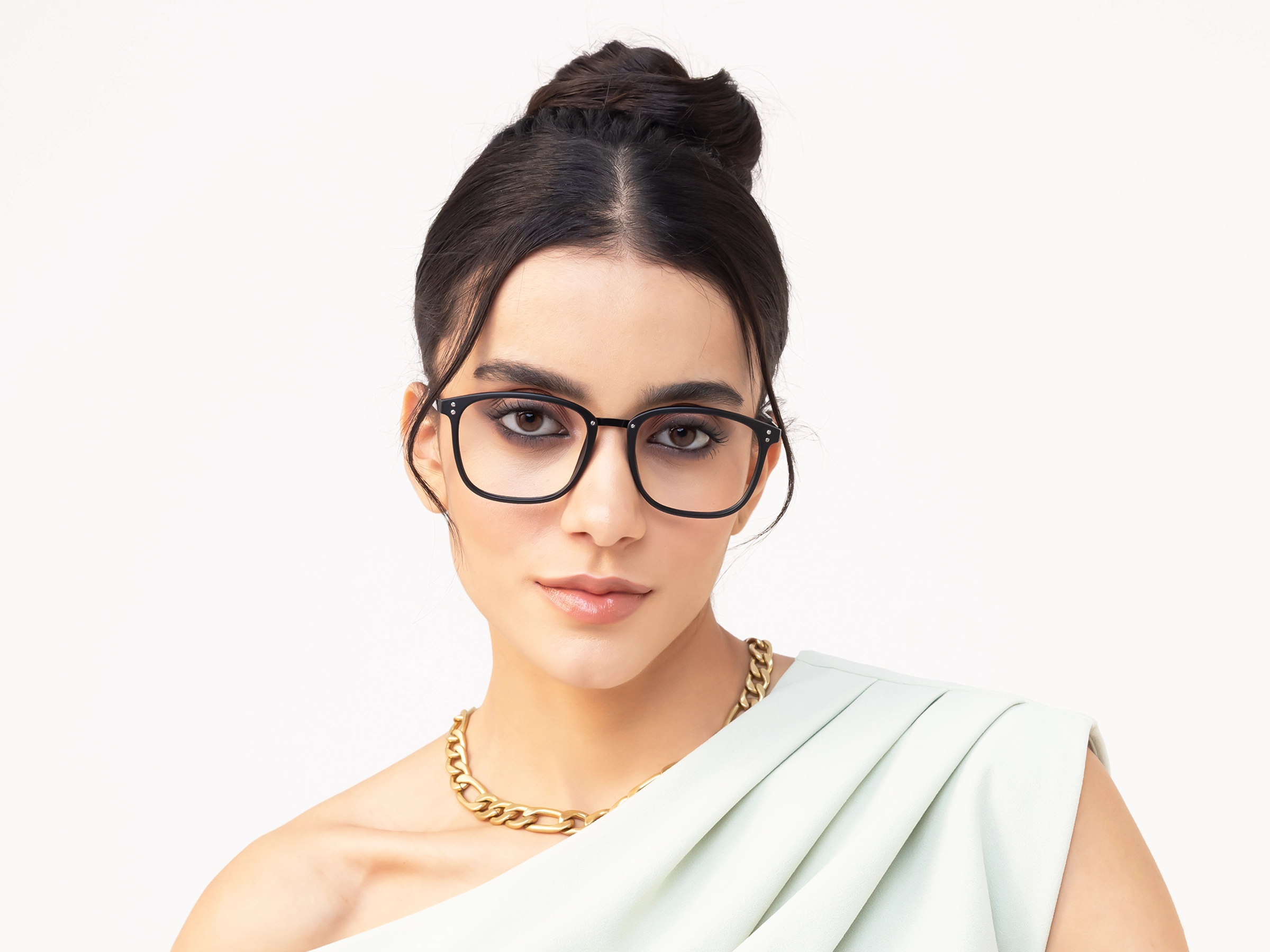 Titanium Matte Black Square Glasses