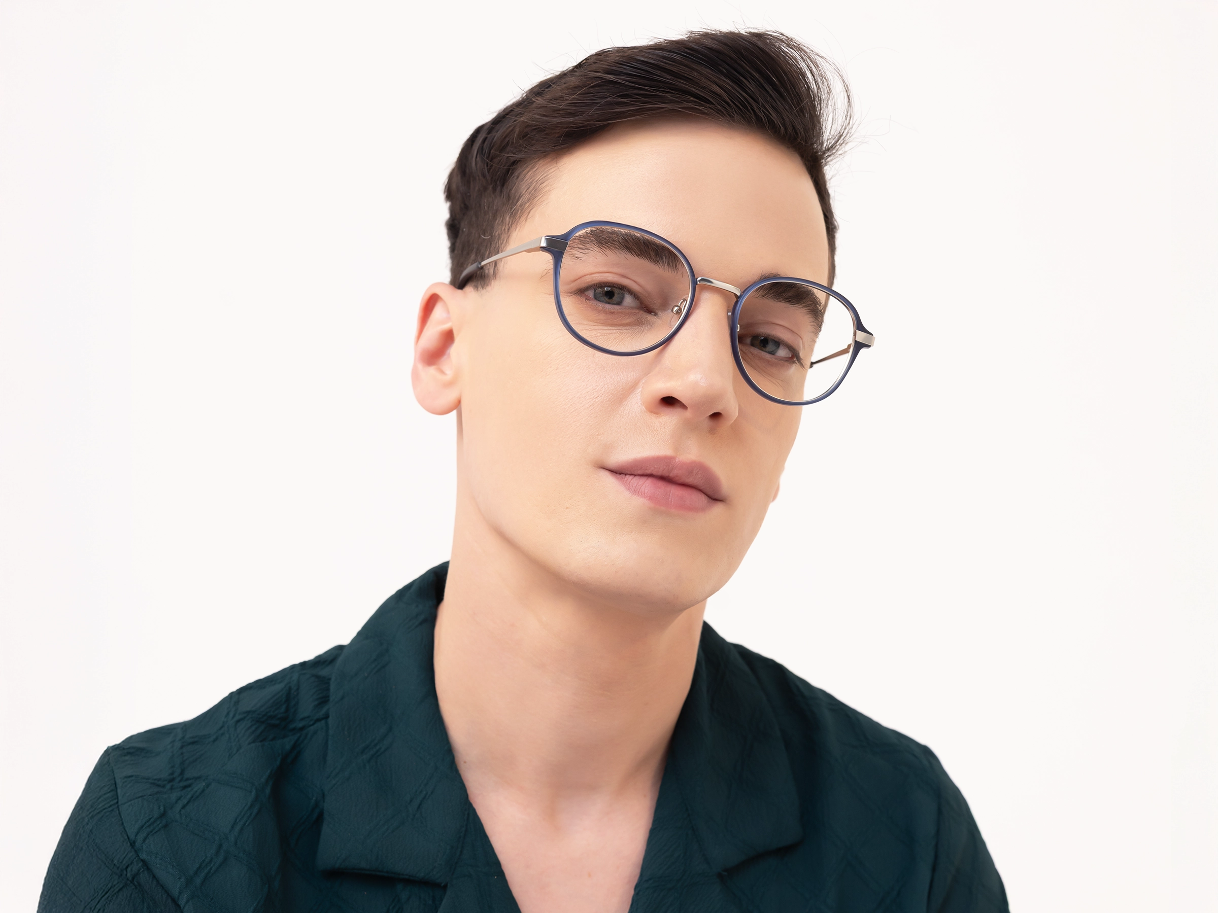 Matte Blue & Gunmetal Round Glasses