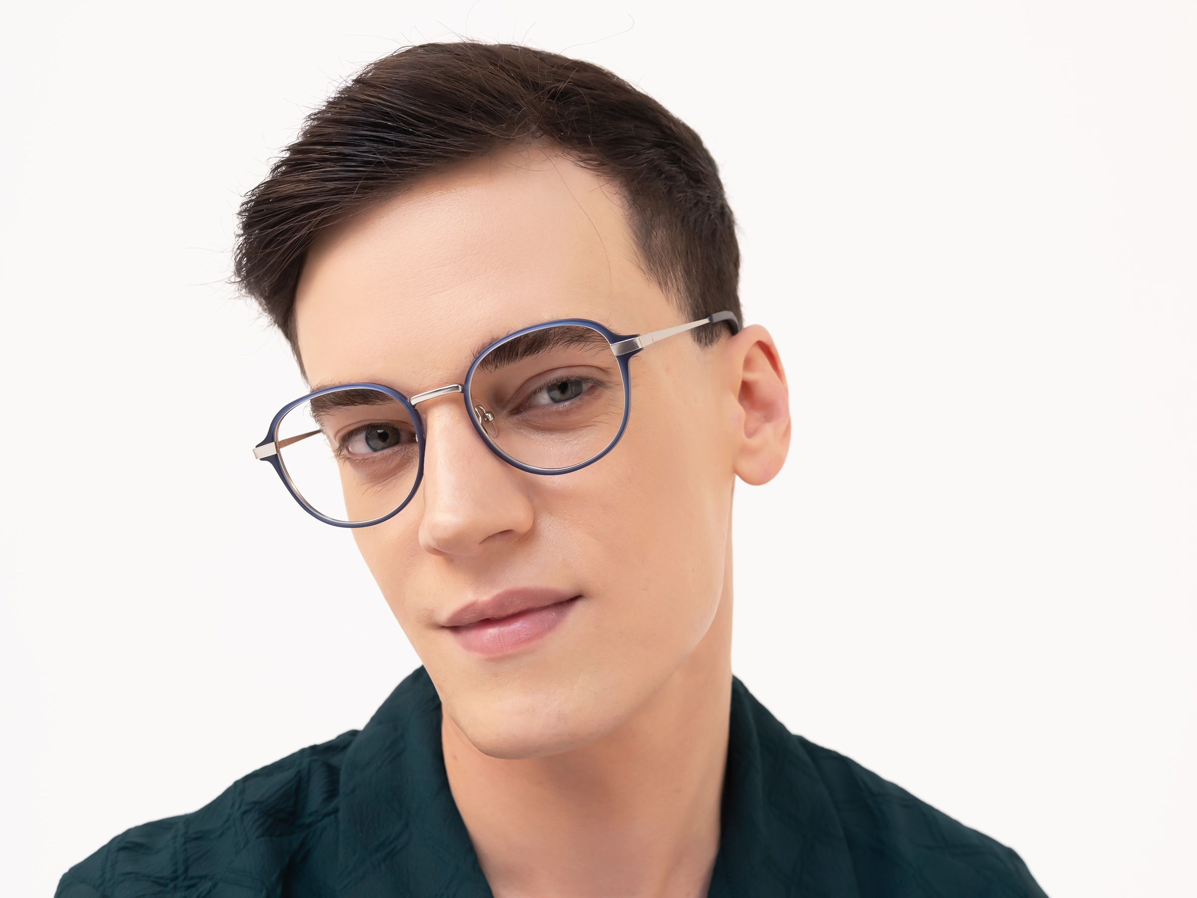 Matte Blue & Gunmetal Round Glasses