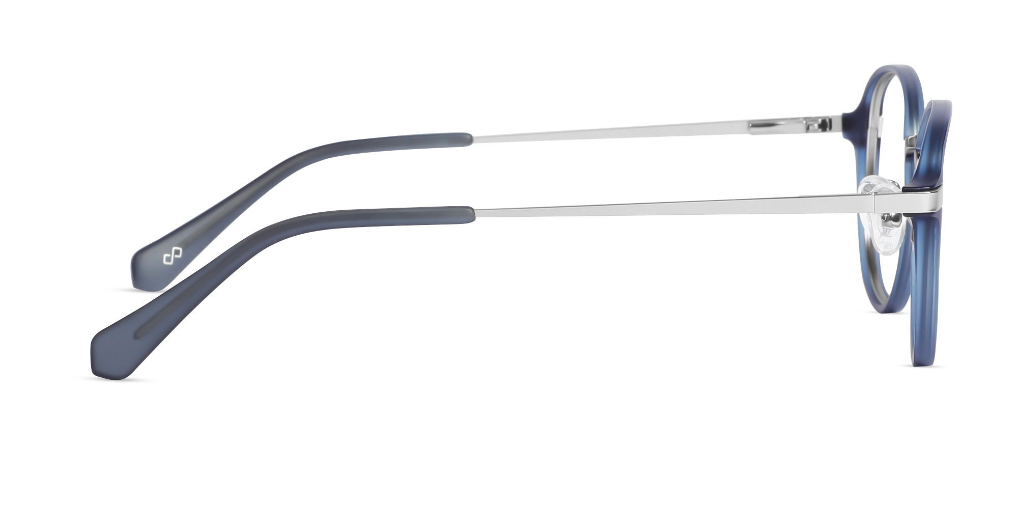 Matte Blue & Gunmetal Round Glasses-4