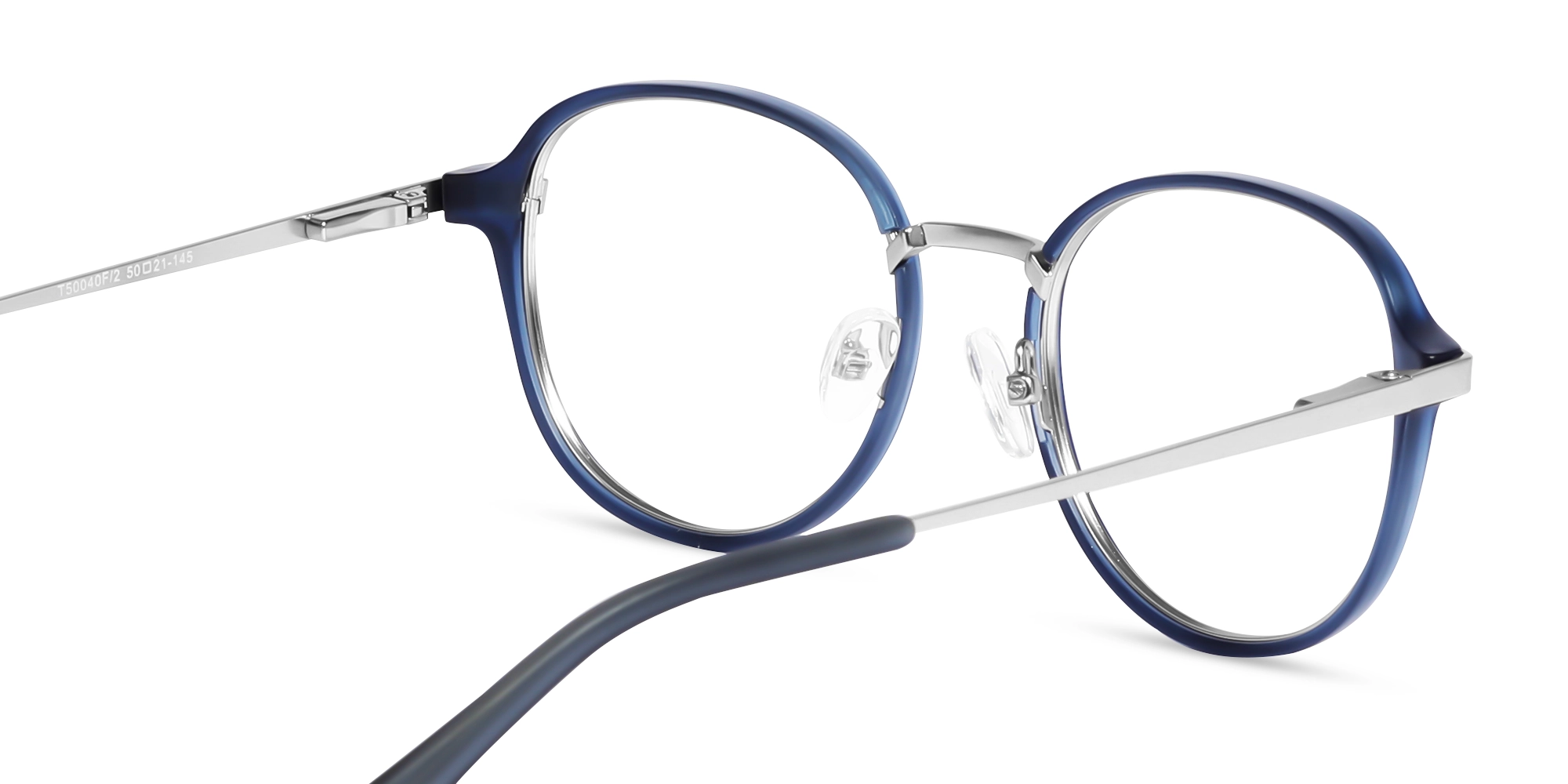 Matte Blue & Gunmetal Round Glasses-5
