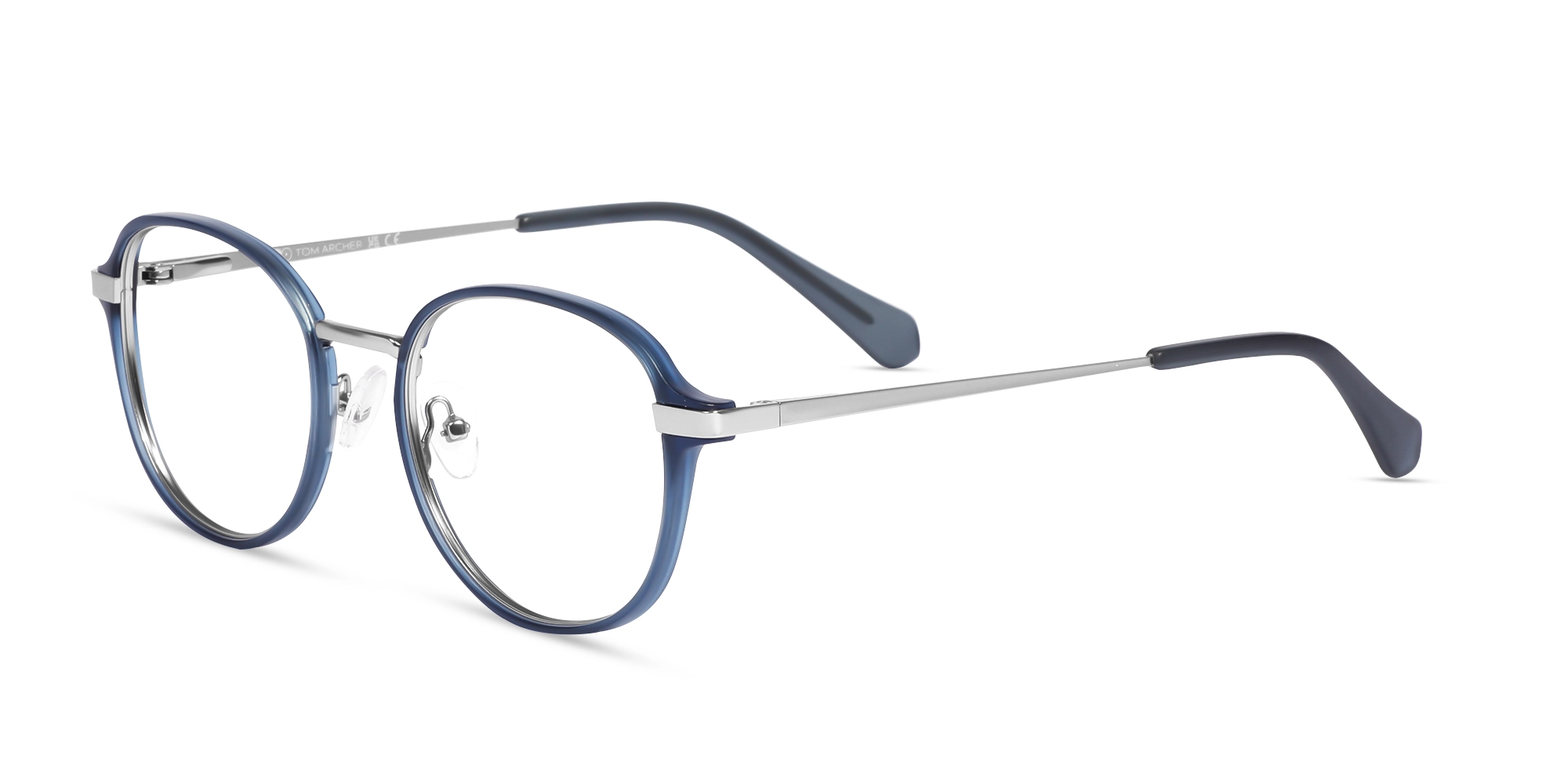Matte Blue & Gunmetal Round Glasses-3