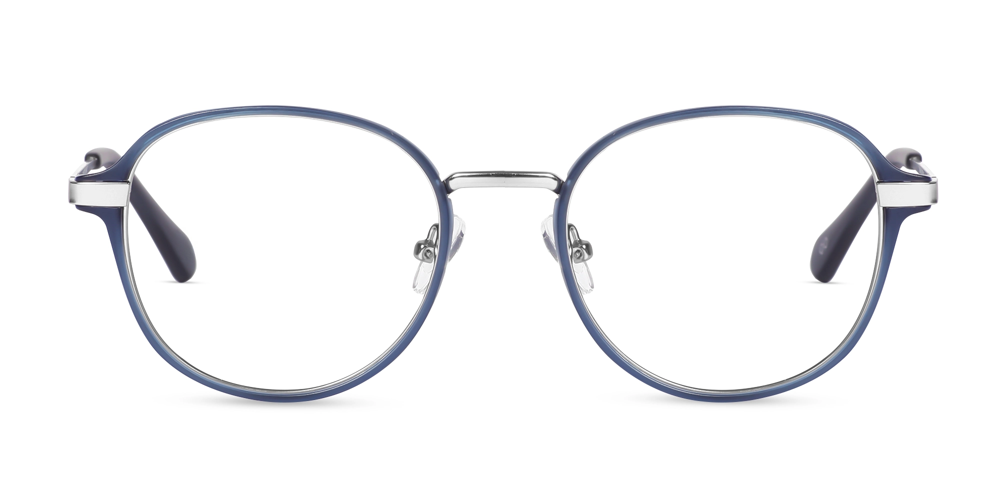Matte Blue & Gunmetal Round Glasses-1