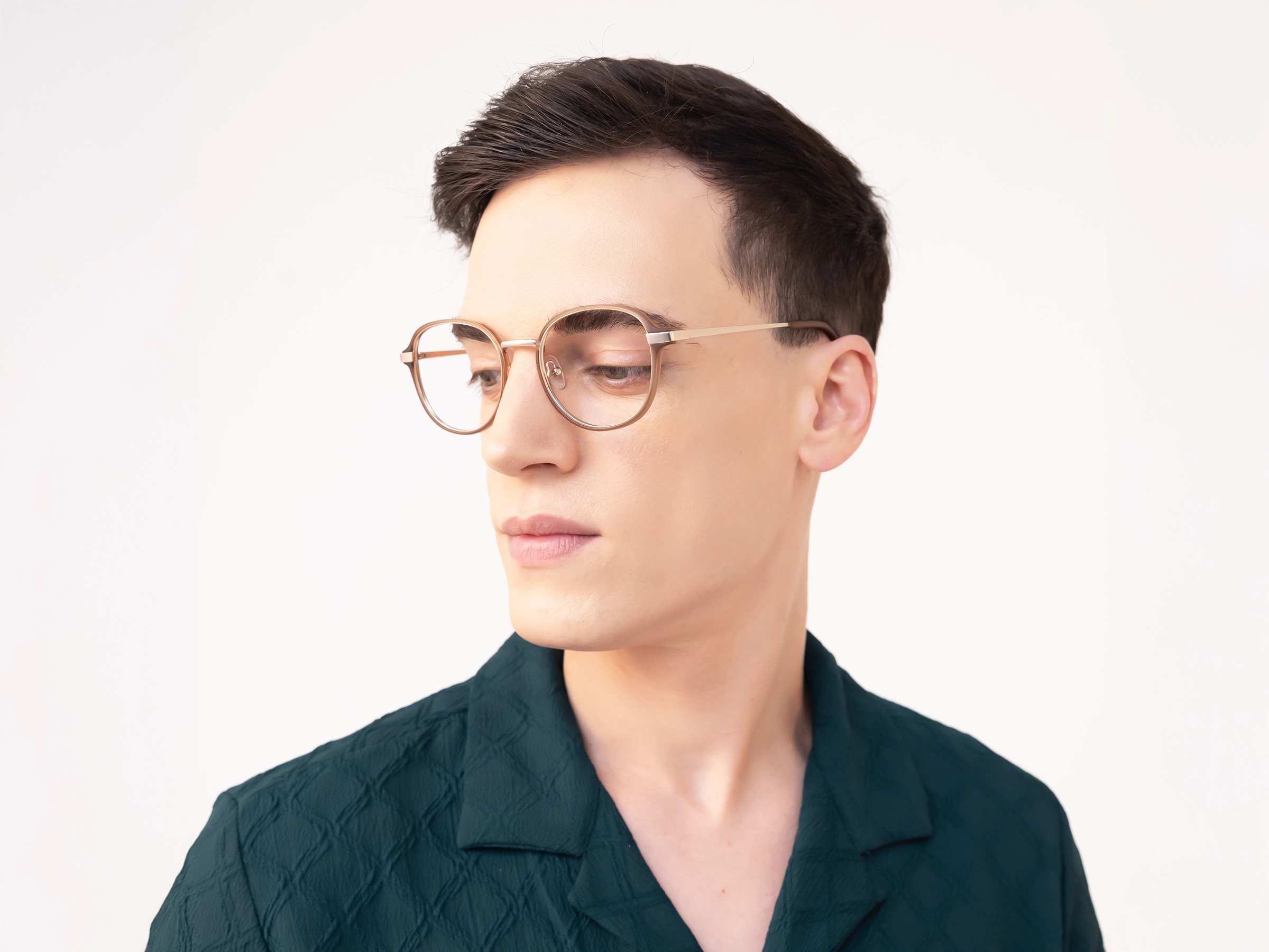 Matte Brown & Gold Round Glasses