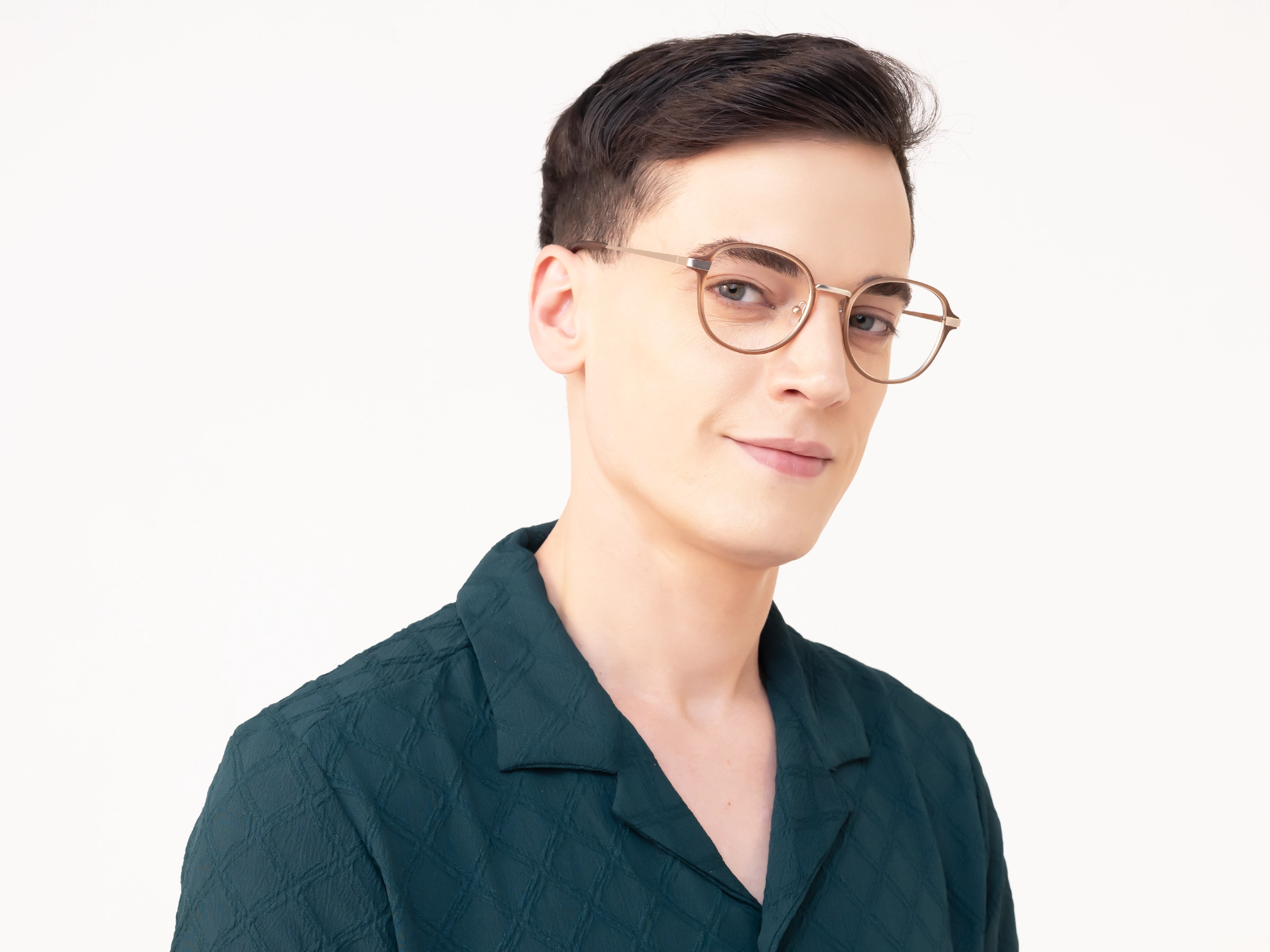Matte Brown & Gold Round Glasses