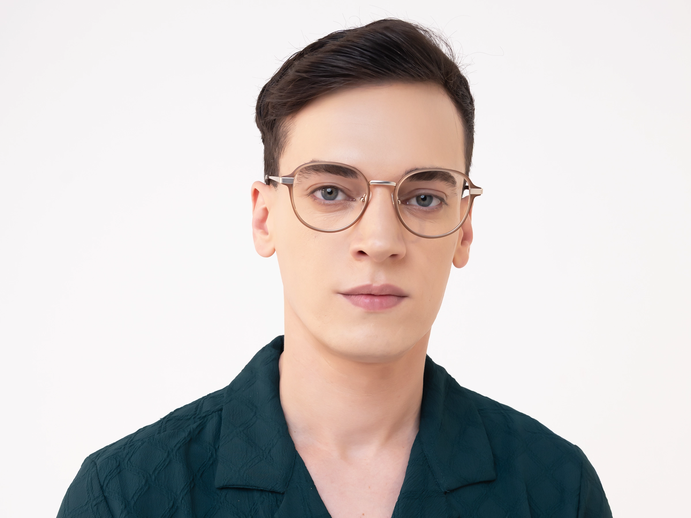 Matte Brown & Gold Round Glasses