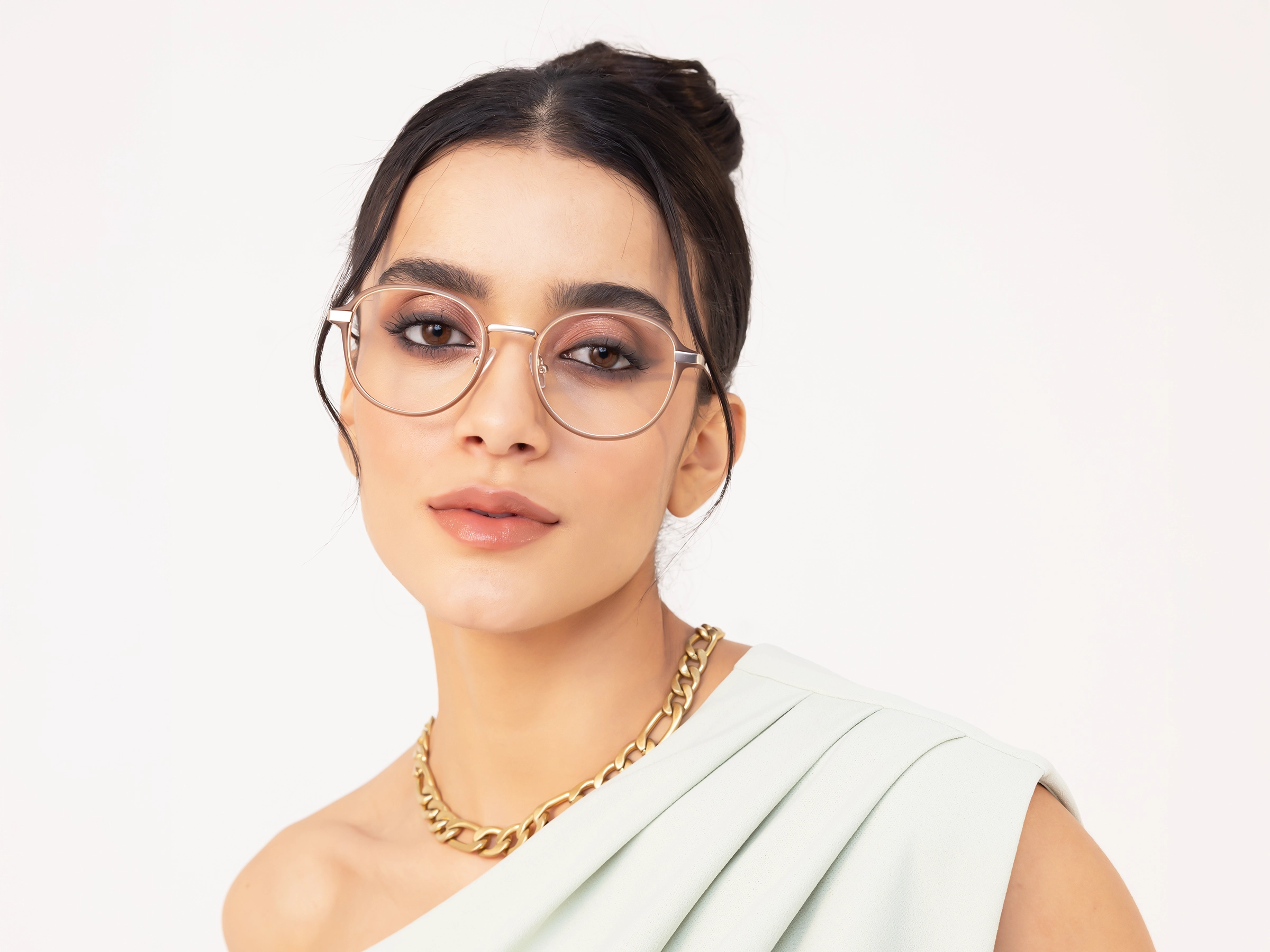 Matte Brown & Gold Round Glasses