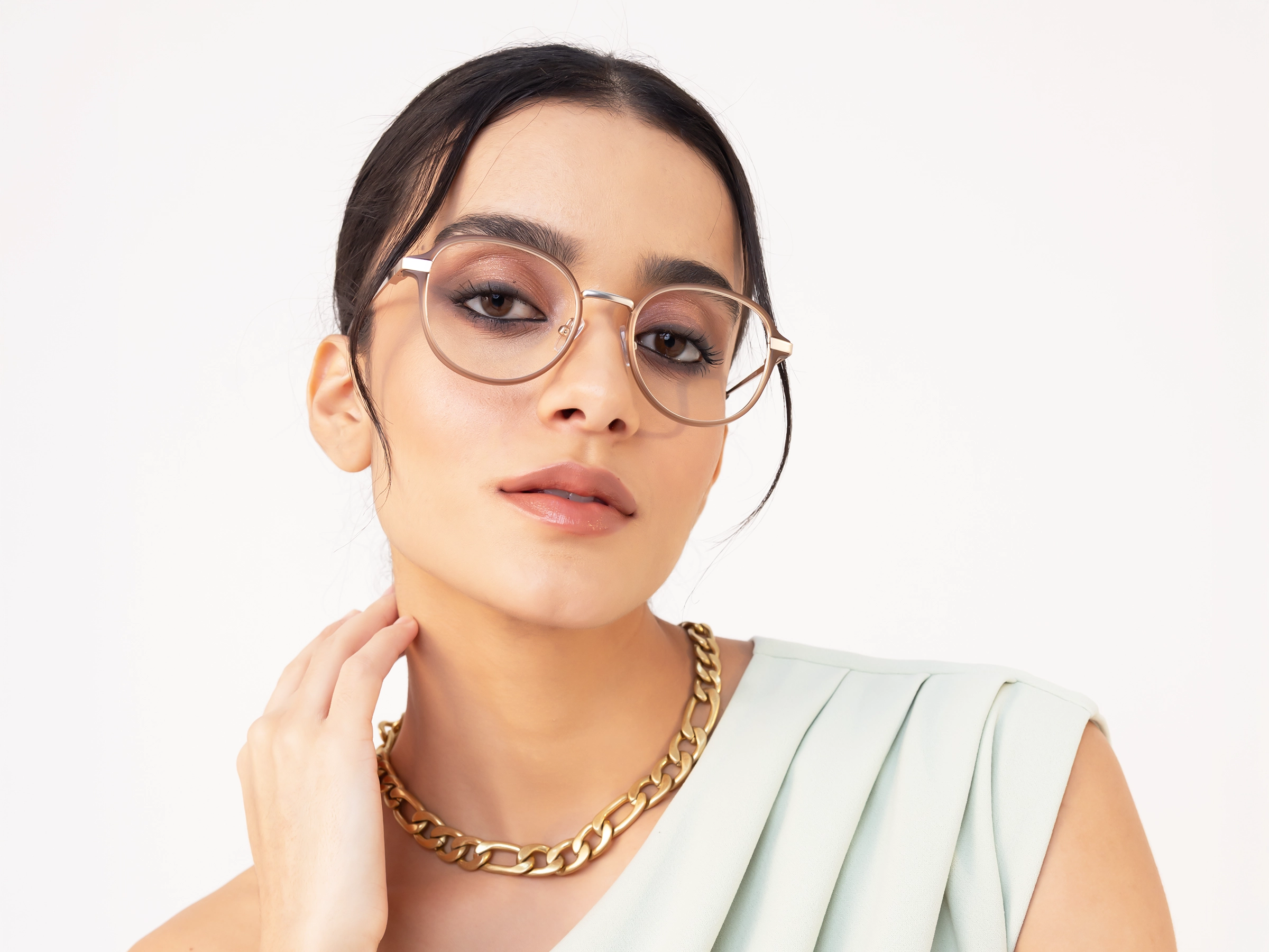 Matte Brown & Gold Round Glasses