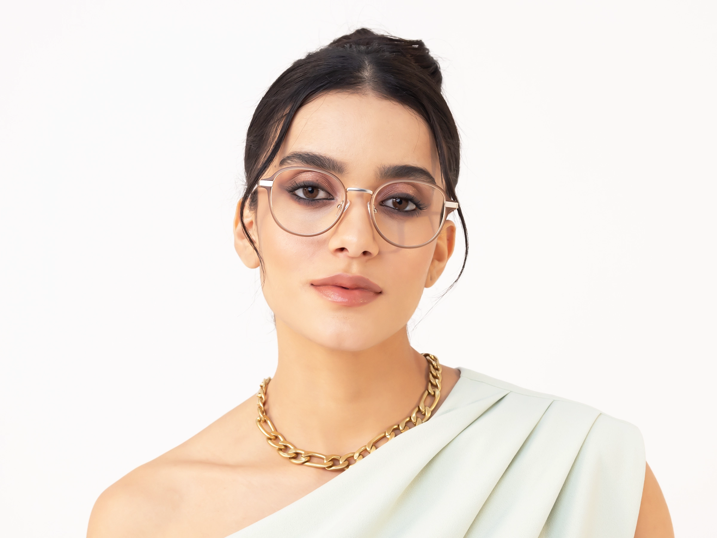 Matte Brown & Gold Round Glasses