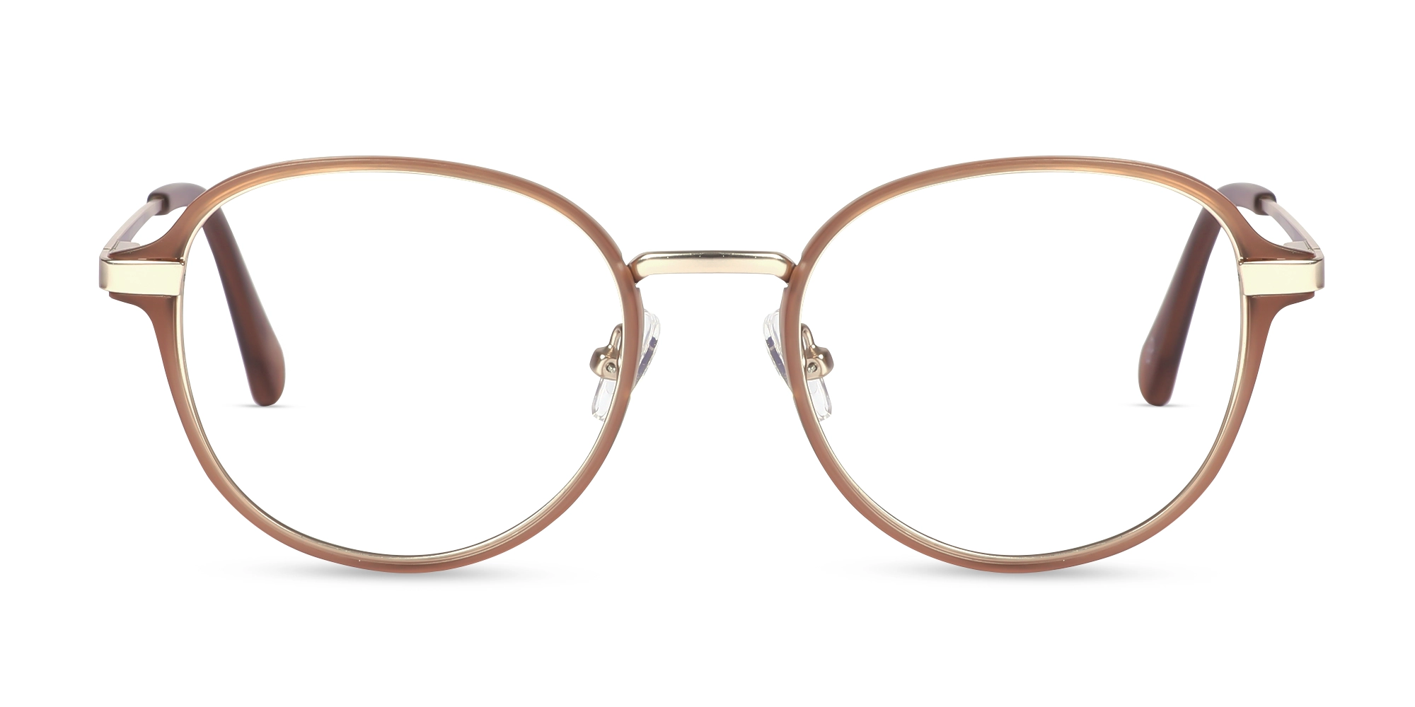 Matte Brown & Gold Round Glasses-1