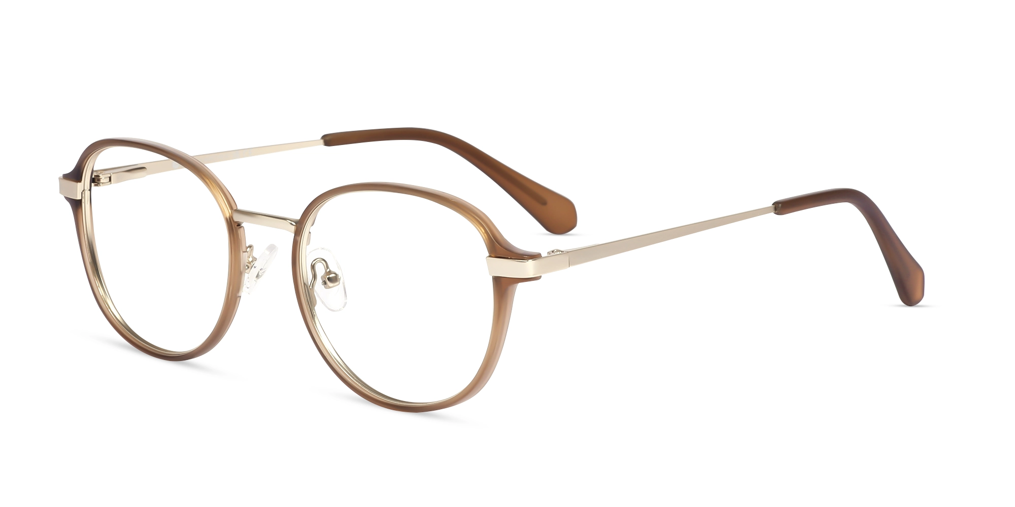 Matte Brown & Gold Round Glasses-3