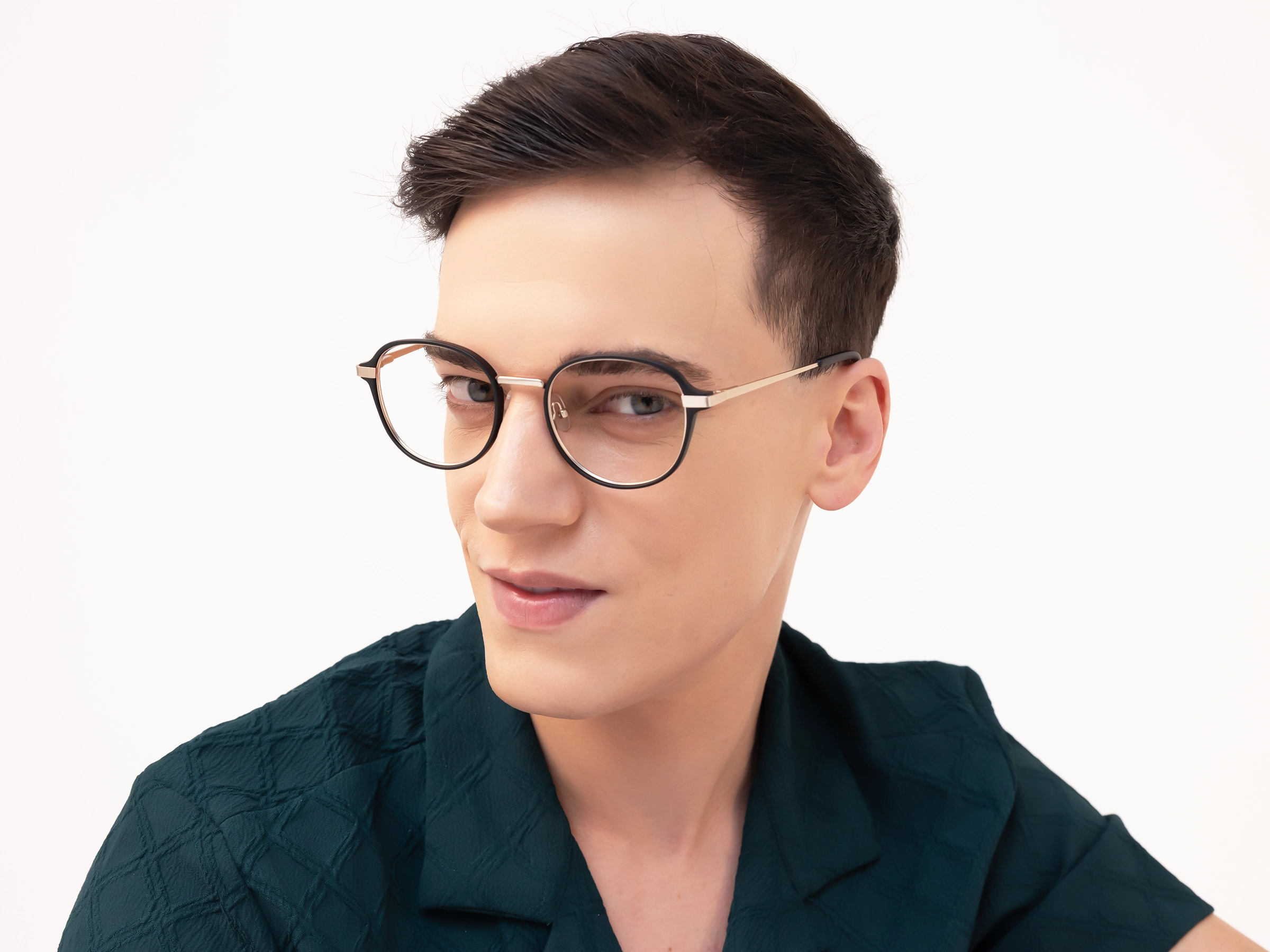 Matte Black & Champagne Gold Round Glasses