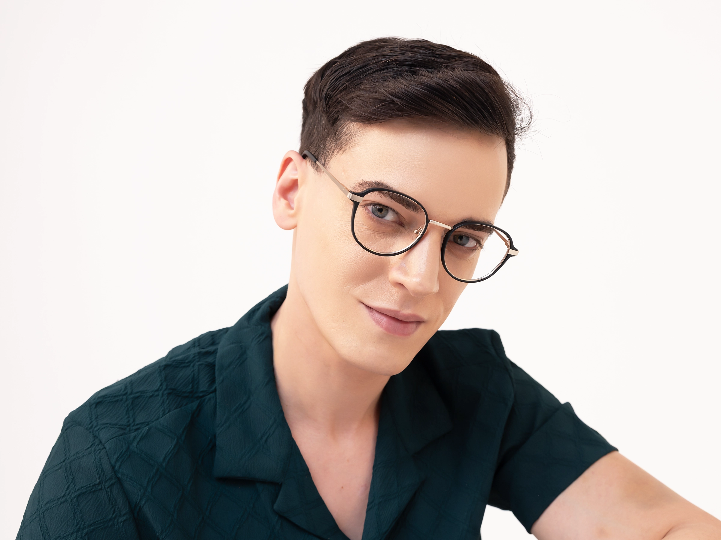 Matte Black & Champagne Gold Round Glasses