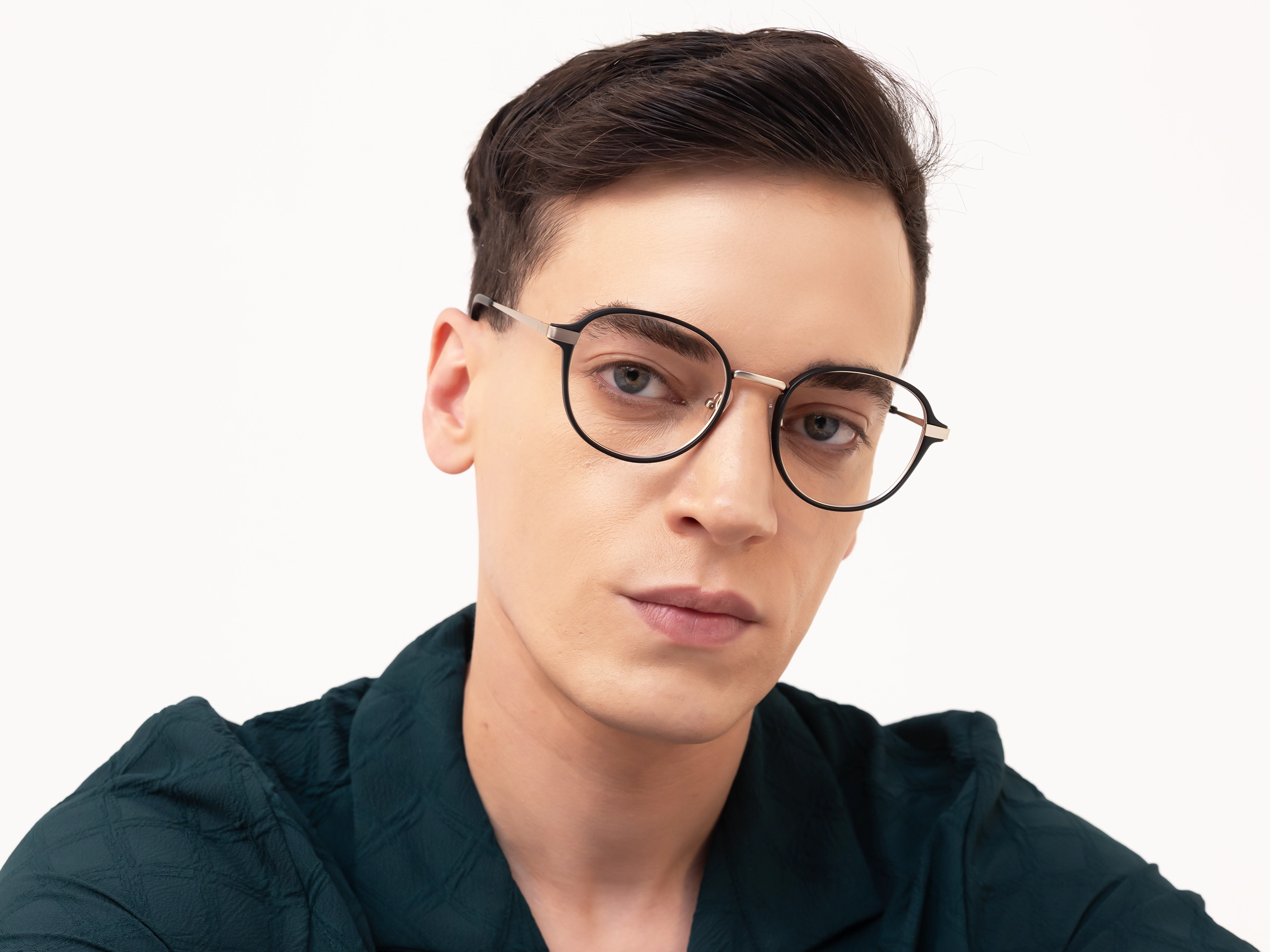 Matte Black & Champagne Gold Round Glasses