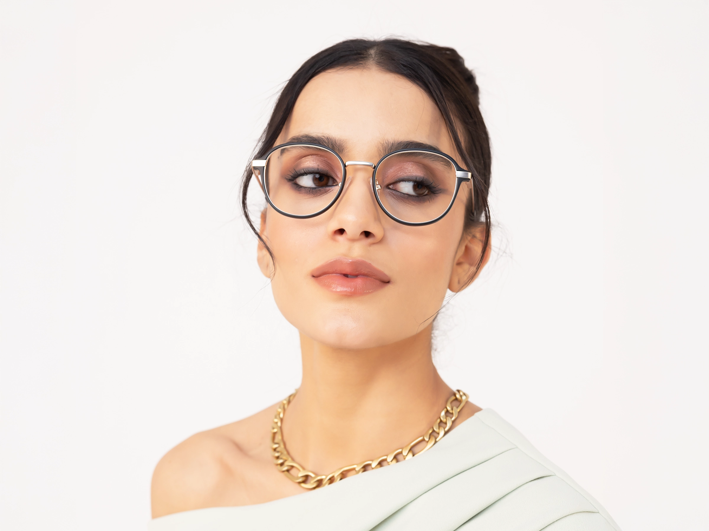 Matte Black & Champagne Gold Round Glasses