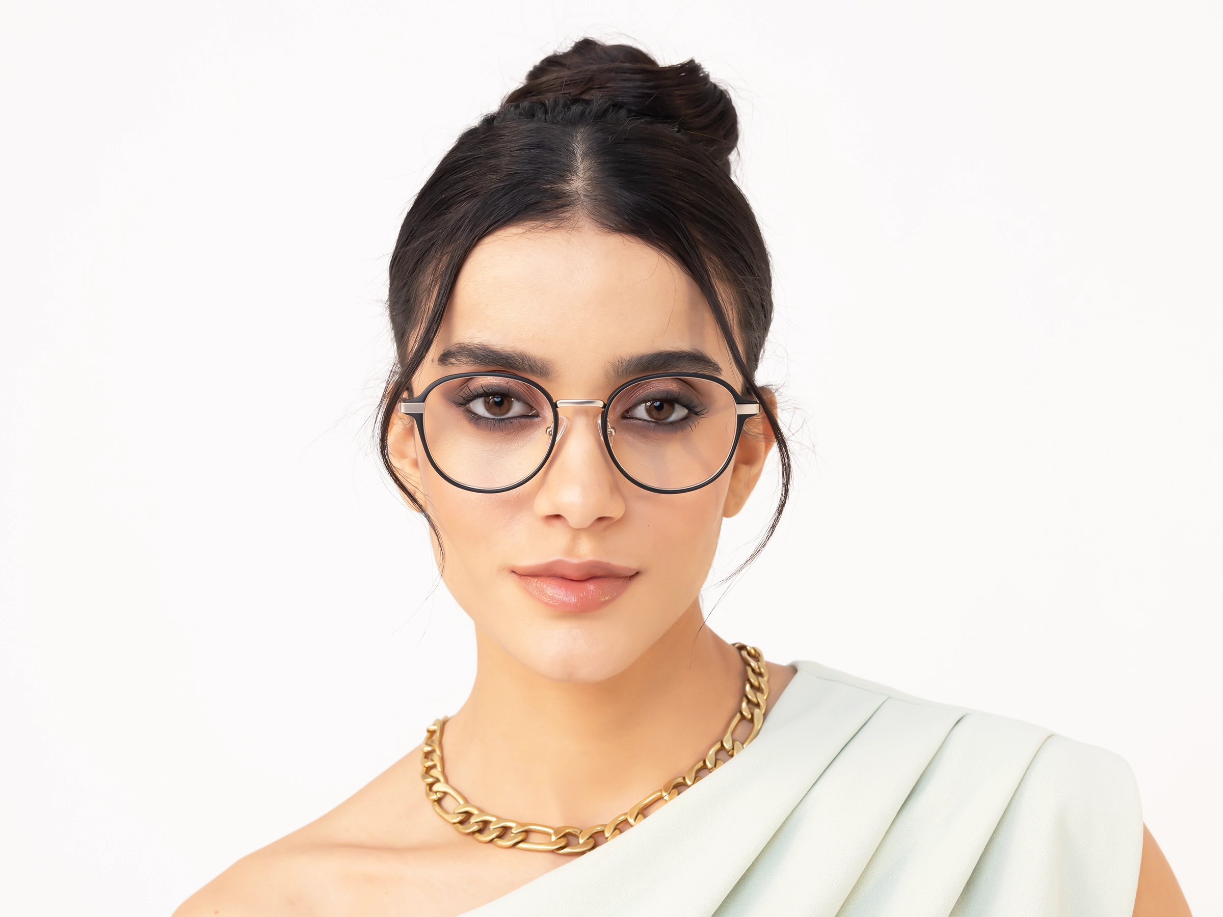 Matte Black & Champagne Gold Round Glasses