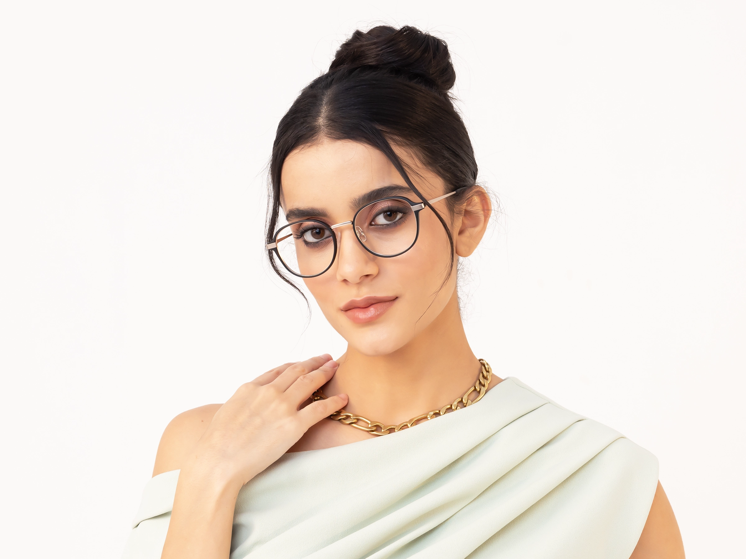 Matte Black & Champagne Gold Round Glasses