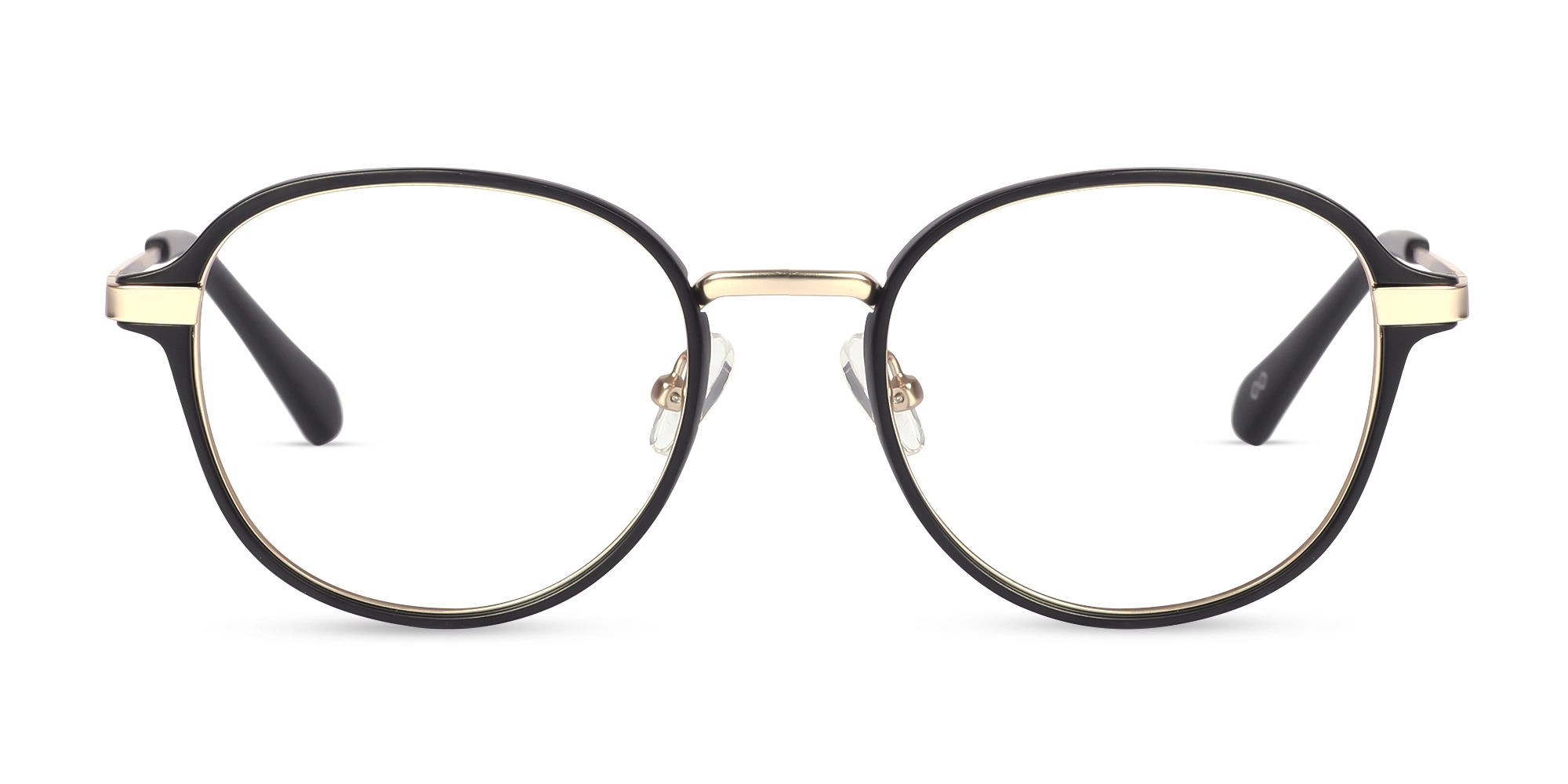 Matte Black & Champagne Gold Round Glasses-