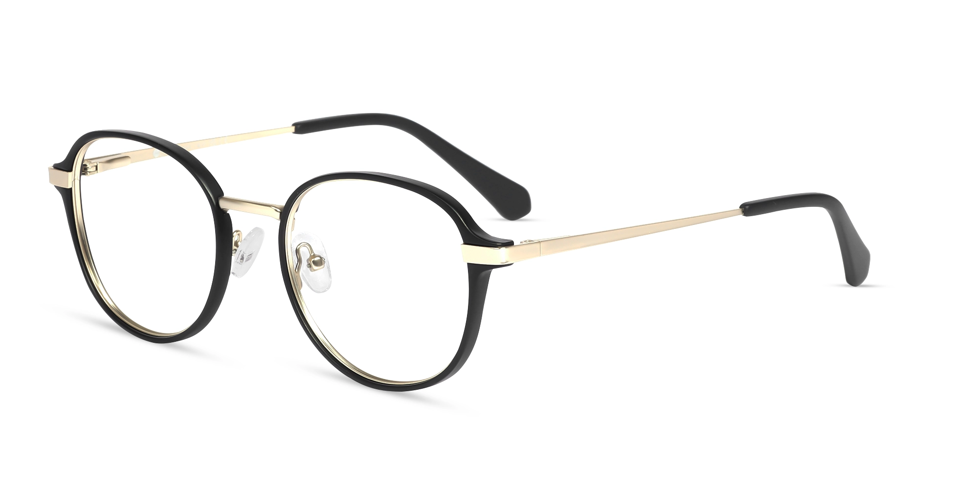 Matte Black & Champagne Gold Round Glasses-3